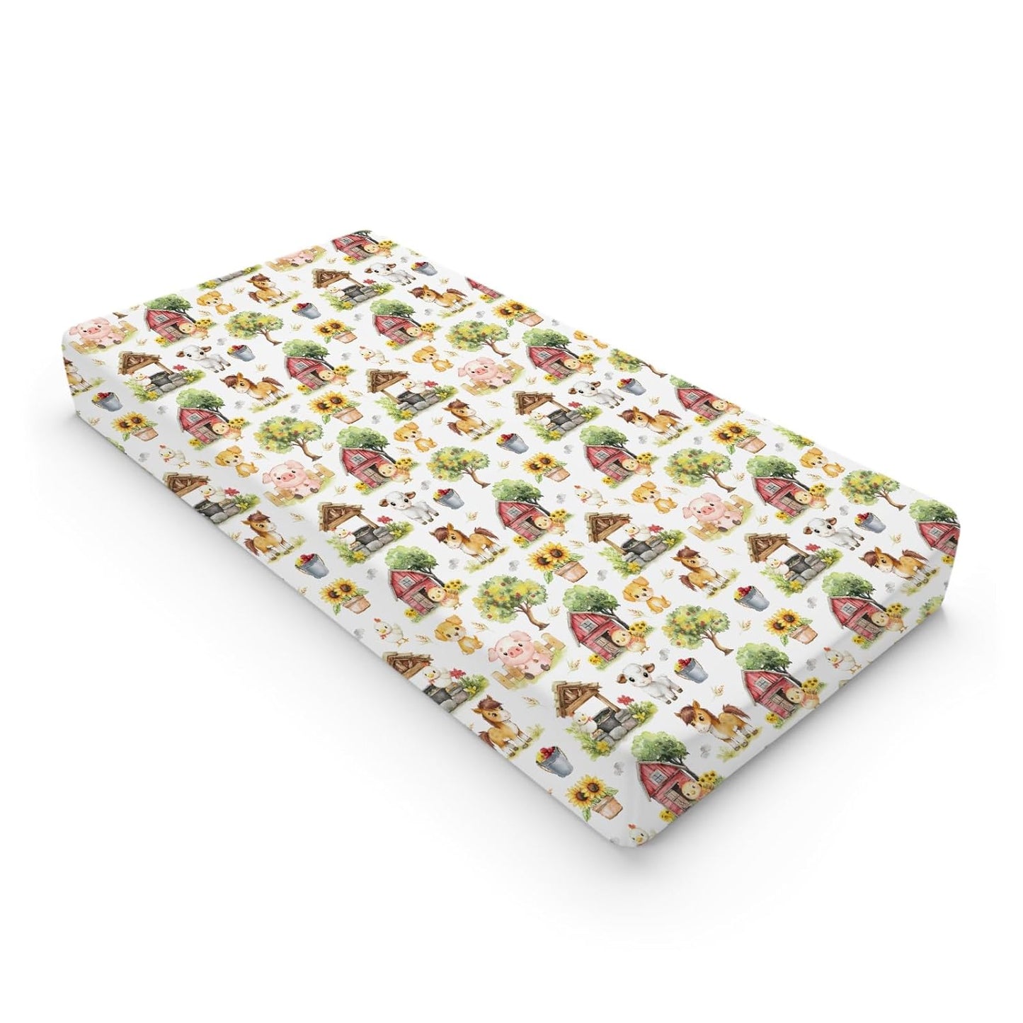 Cute Farm Animals Baby Changing Pad Covers for Boy Girl 32''x16'' Farm Chicken Lamb Pig Dog Horse Barn Sunflower Fitted Diaper Changing Table Sheets Spring Farm Life Soft Breathable Change Table Mats