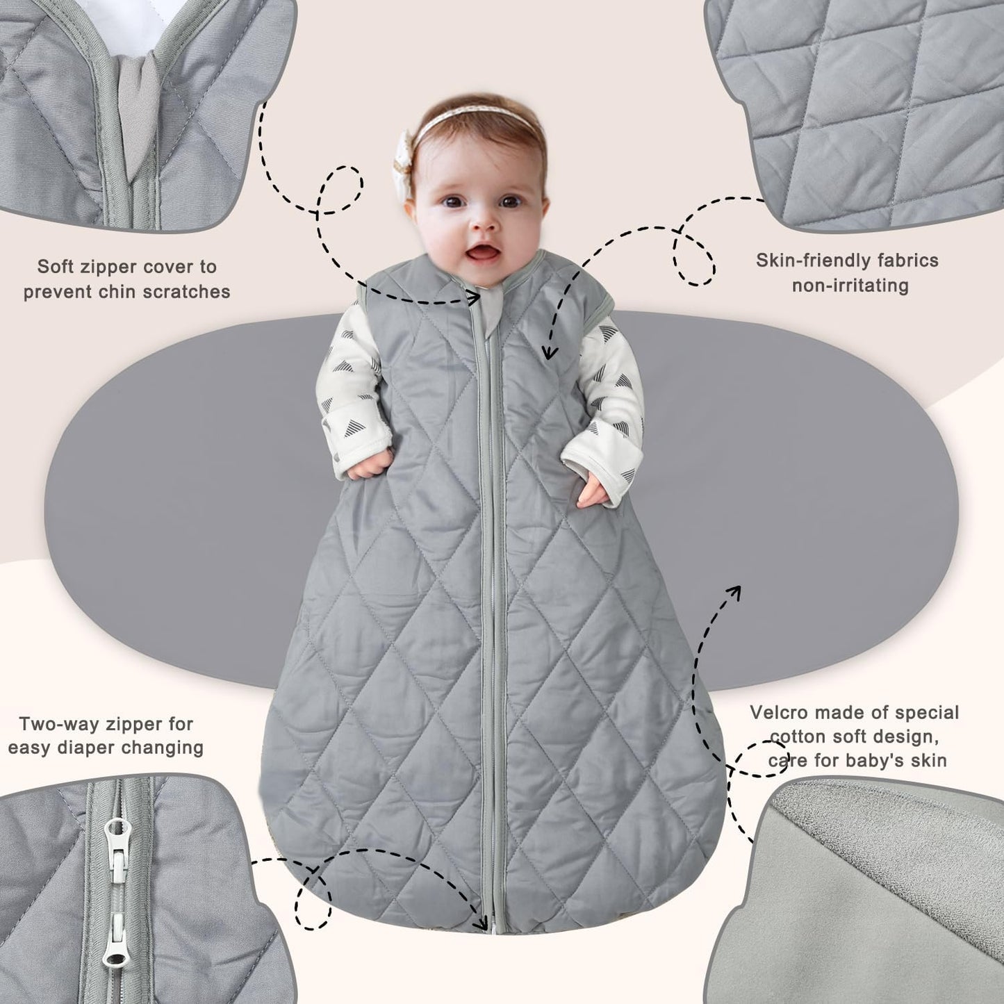 Newborn Sleep Sack Baby Swaddle,3-Way Adjustable Wearable Blanket,Swaddling Sleeping Bag,TOG 2.5 (Gray, 0-3 Months)