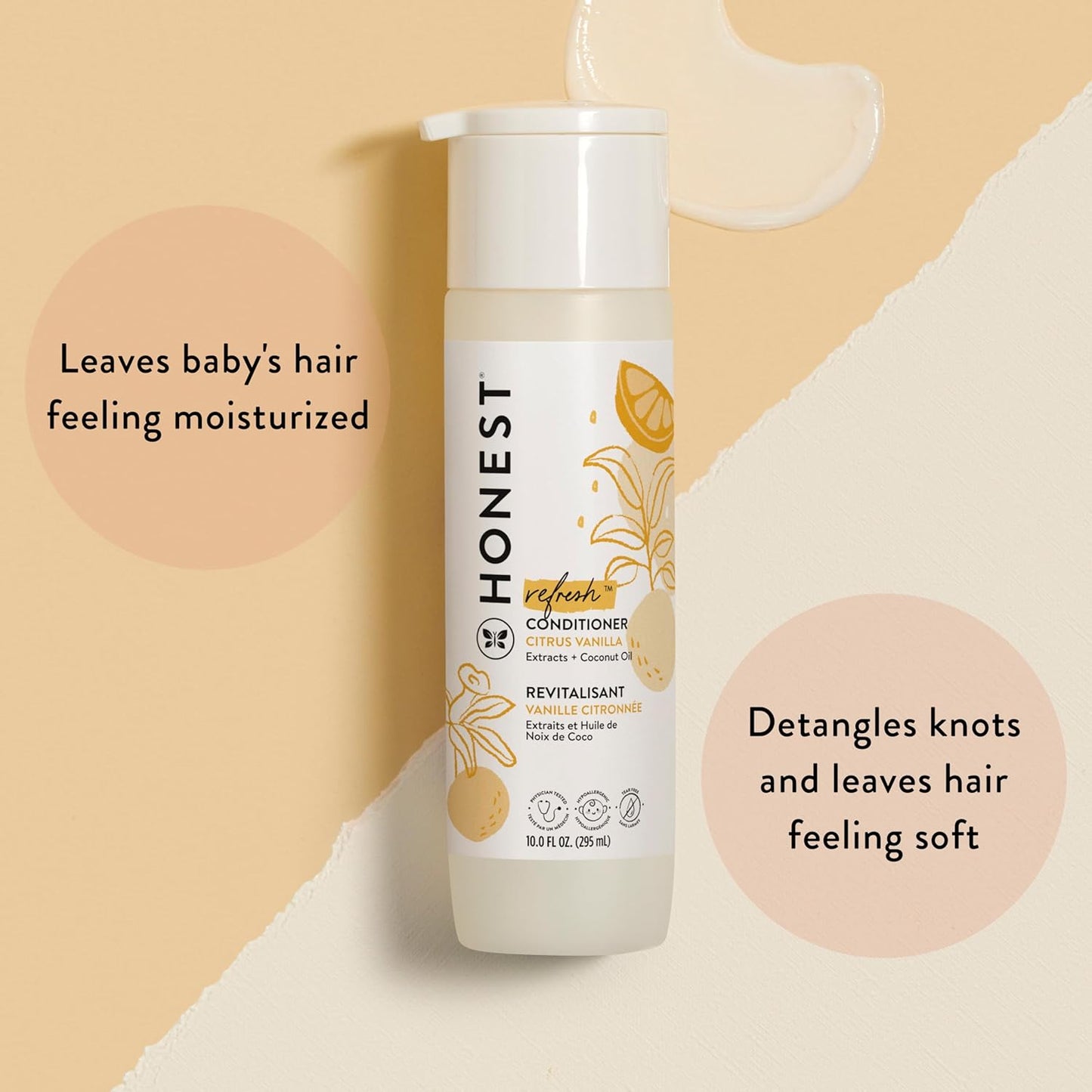 The Honest Company Silicone-Free Conditioner, Gentle Tear-Free Hypoallergenic Baby Hair Care with Naturally Derived Ingredients, Citrus Vanilla Refresh, 10 fl oz