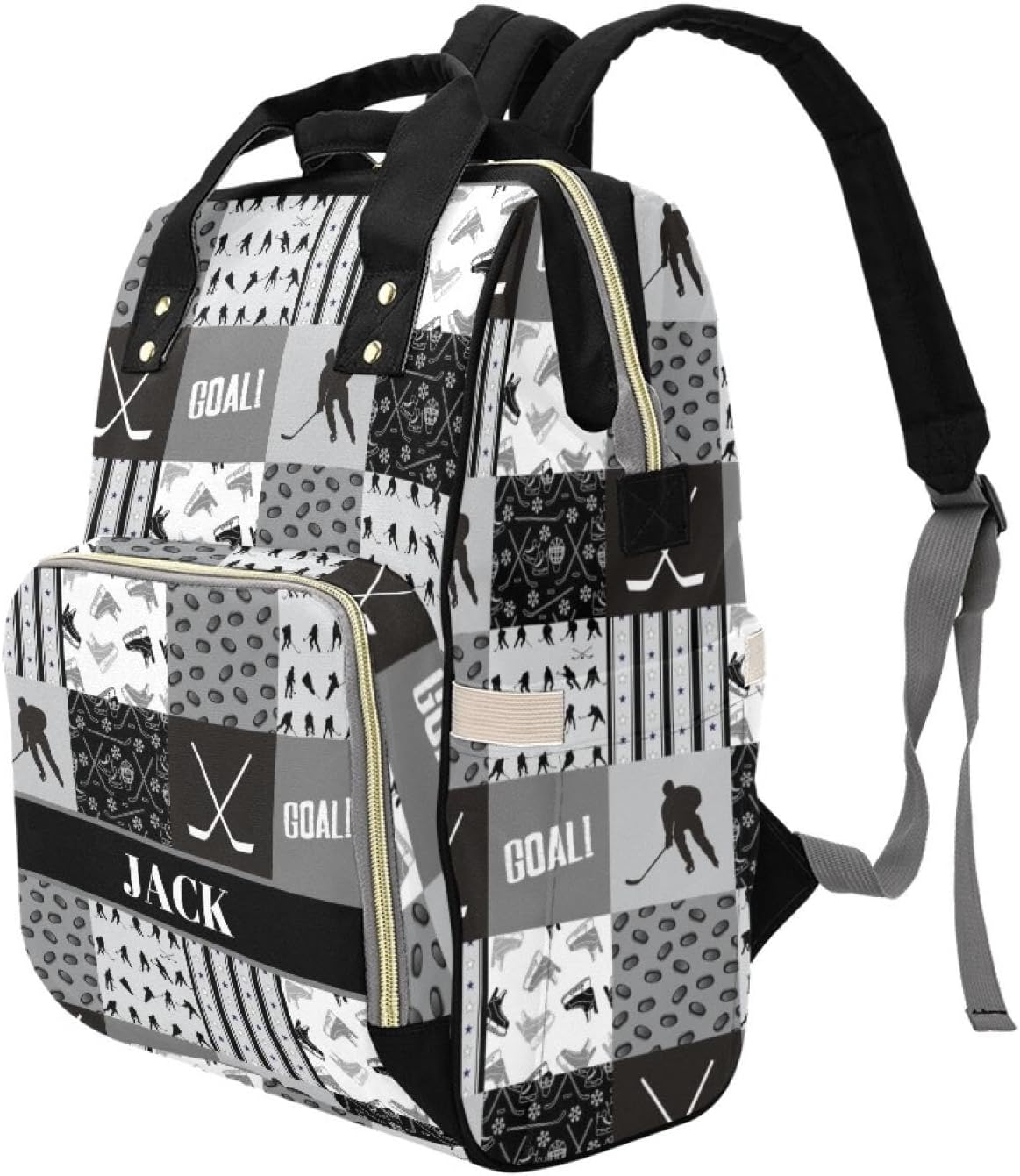 Custom Hockey Baby Diaper Bag with Name – Personalized Nursing Travel Tote Backpack for Mom or Dad, Custom Name Baby Daypack Gift
