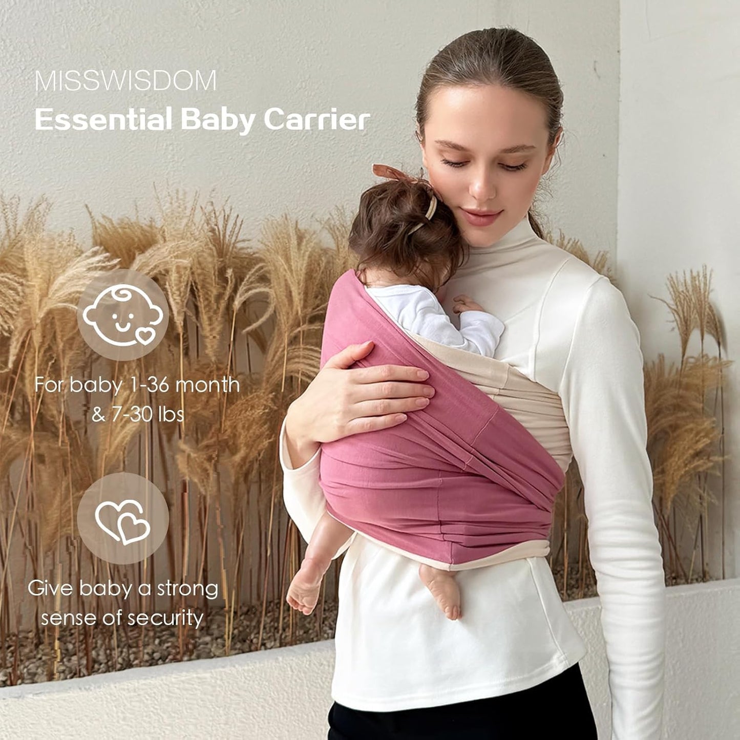 Baby Wraps Carrier, Baby Carrier Wrap Baby Wearing Wrap Newborn Wrap Carrier(7-30lbs), Baby Sling, Baby Carrier Sling for Newborn and Infant, Cream+Pink