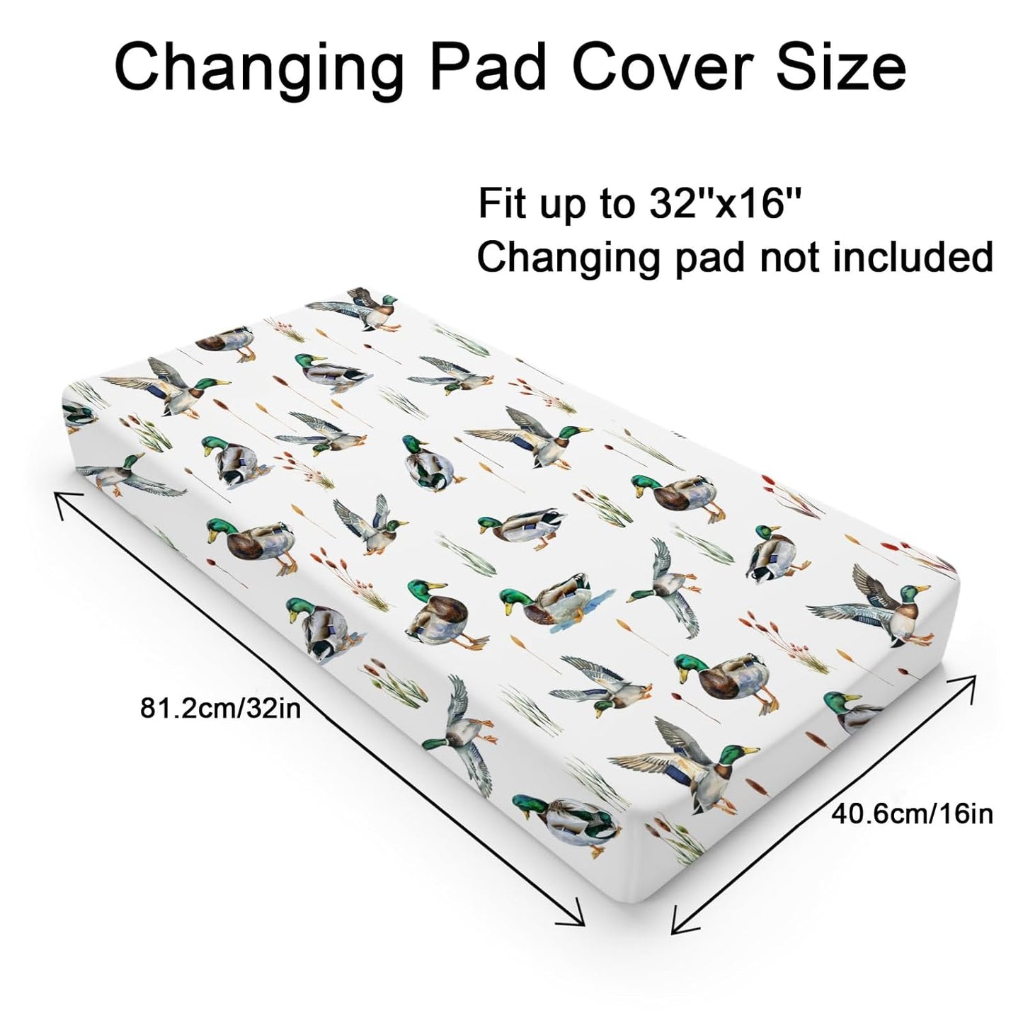 Watercolor Mallard Duck Hunting Changing Pad Cover Duck Hunting Nursery Decor Change Table Sheets for Baby Boy Girl Wild Duck Leaves Soft Breathable Stretchy Snug Fitted Changing Table Mats 32''x16''