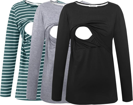 Smallshow Women's Maternity Nursing Tops Comfy Long Sleeve Breastfeeding T-Shirt