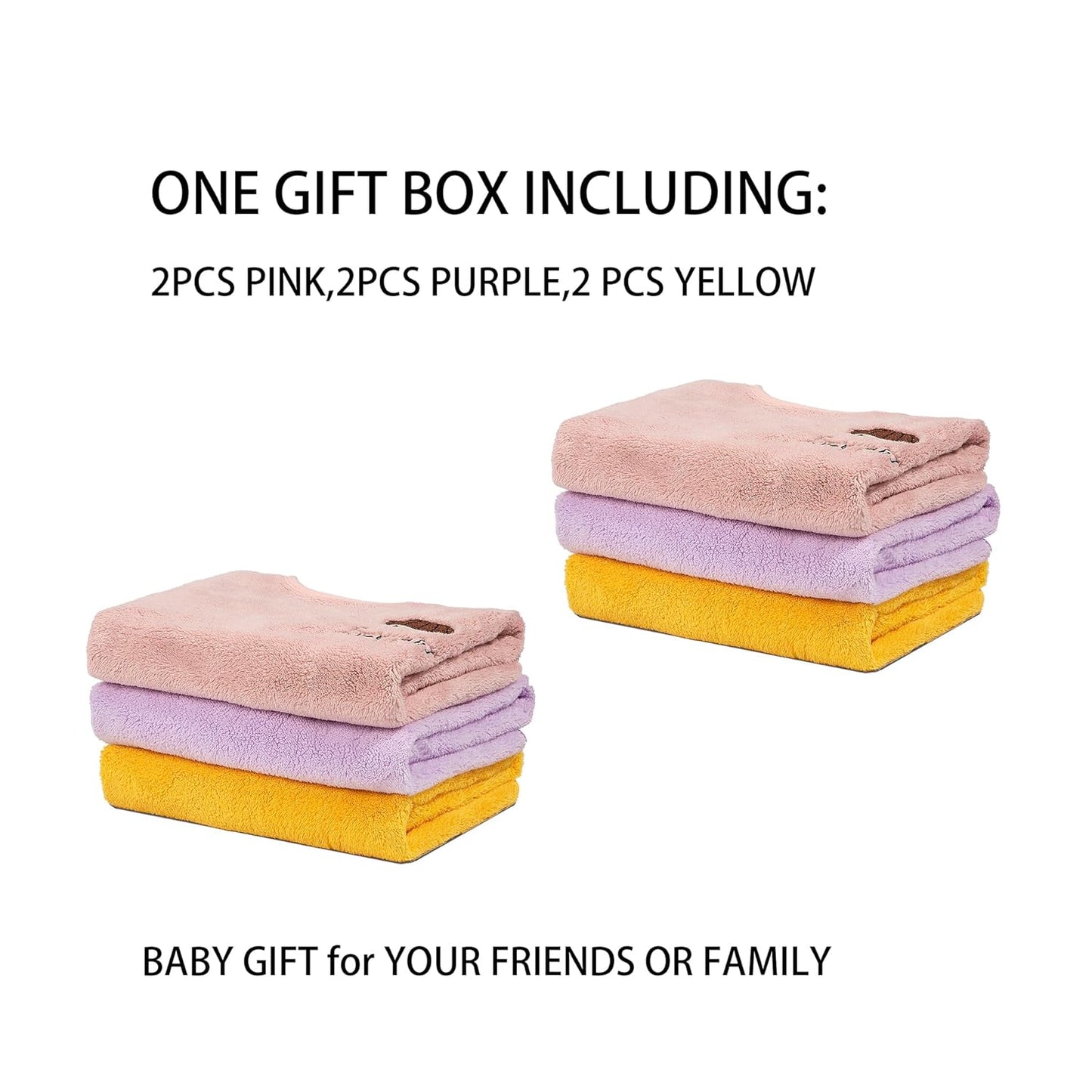 6 Packed Baby Bibs for Girls or Boys, Large Towel Bibs for Toddler 3-6 Years with Gift Box Packed(2 pink purple yellow)