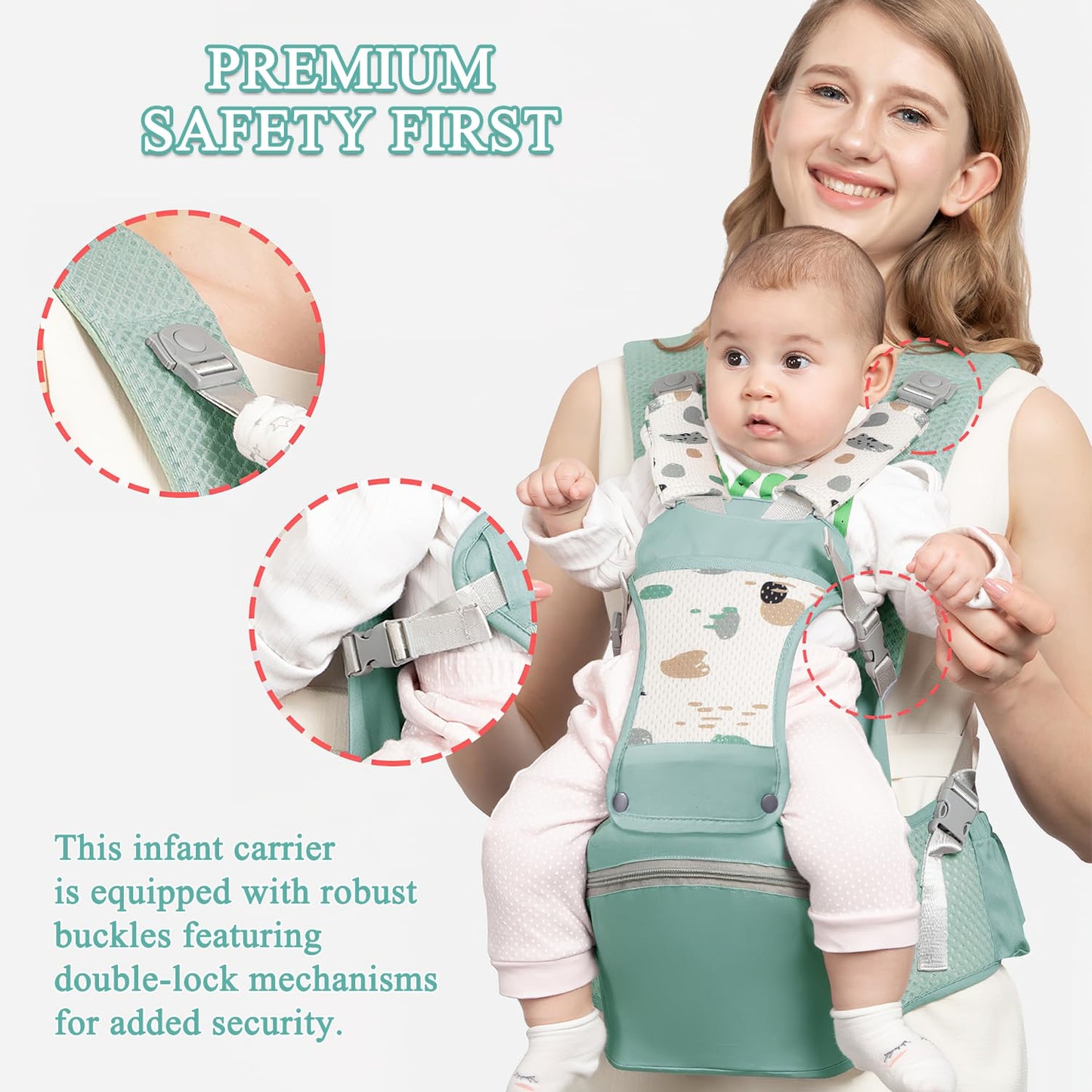 Baby Carrier with Hip Seat for Newborn to Toddler, 6-in-1 Ergonomic Infant Carrier for 0-36 Month Baby, All Positions Soft Breathable Mesh Wrap Carrier with Waist Stool, Baby Holder-Green Print