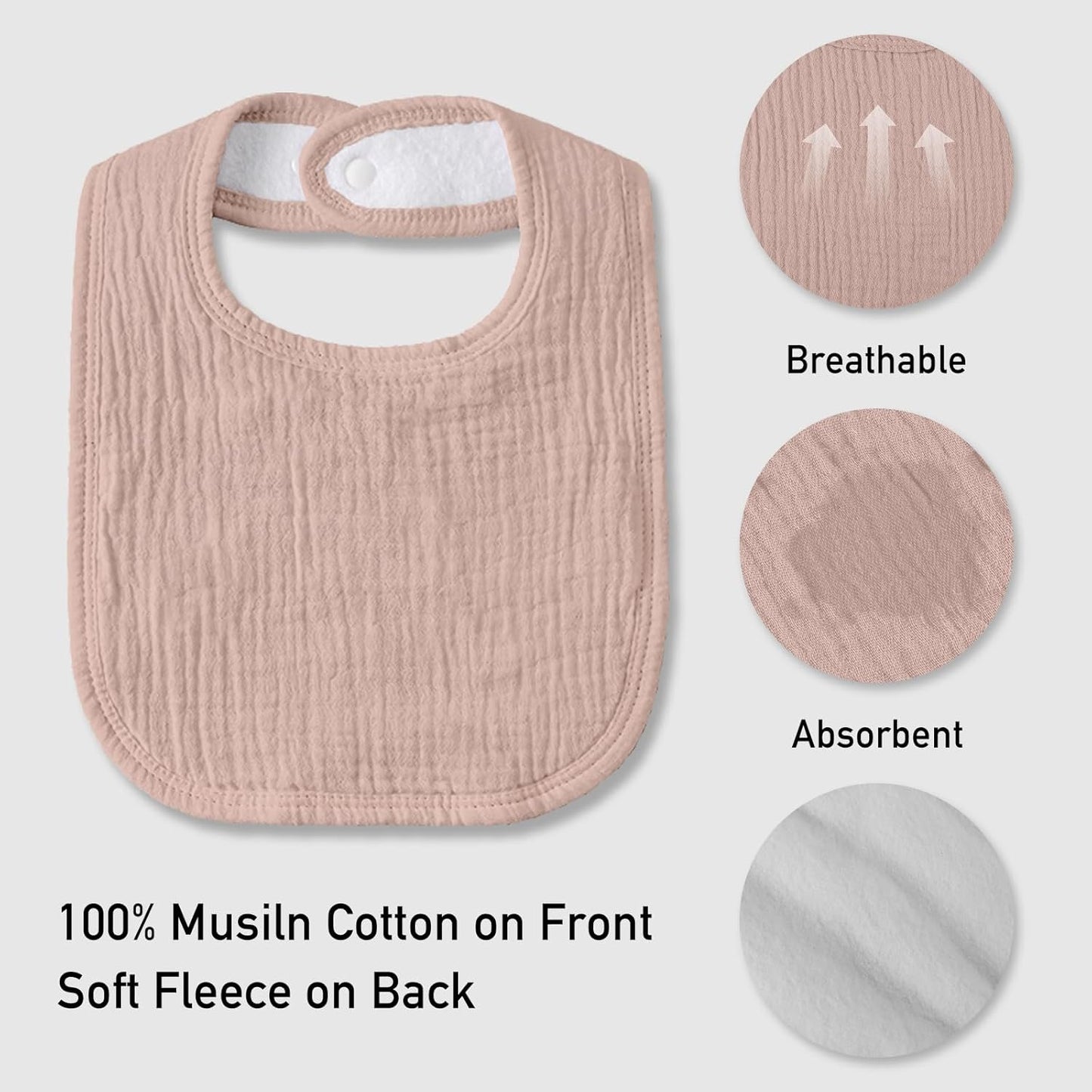 Muslin Baby Drool Bibs for Unisex Boys Girls, 10 Pack Soft Cotton Baby Bib for Teething Drooling, Essentials Shower Gift (10, Light Pink)