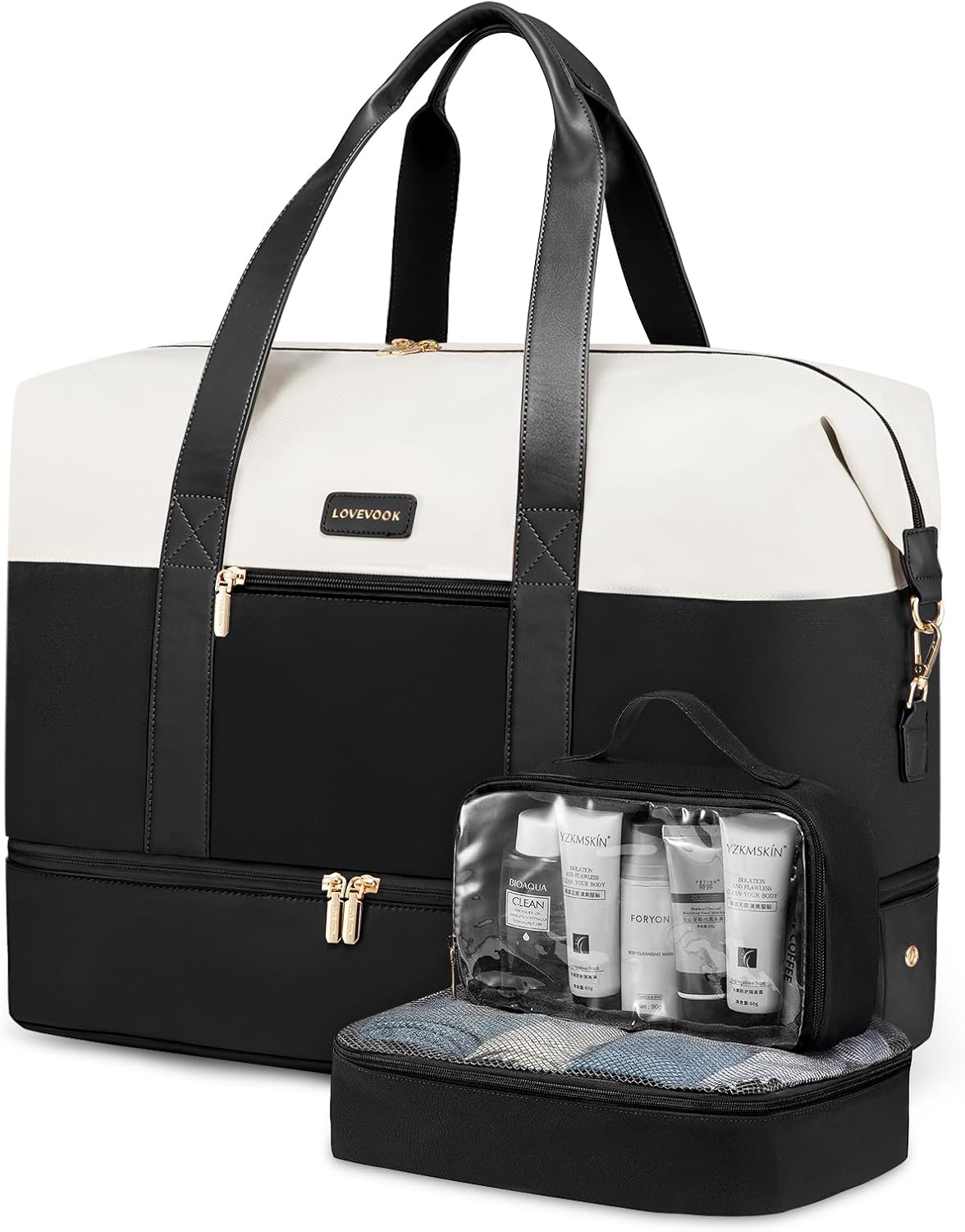 LOVEVOOK Weekender Bag, Large Travel Duffel Bag for Women with 2 Packing Cubes, Carry on Overnight Bag with Shoe Compartment, Mom Hospital Bags for Labor and Delivery