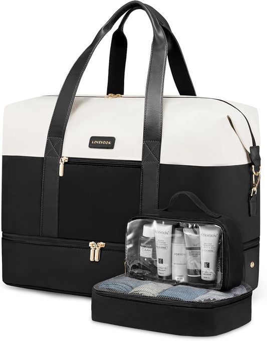 LOVEVOOK Weekender Bag, Large Travel Duffel Bag for Women with 2 Packing Cubes, Carry on Overnight Bag with Shoe Compartment, Mom Hospital Bags for Labor and Delivery