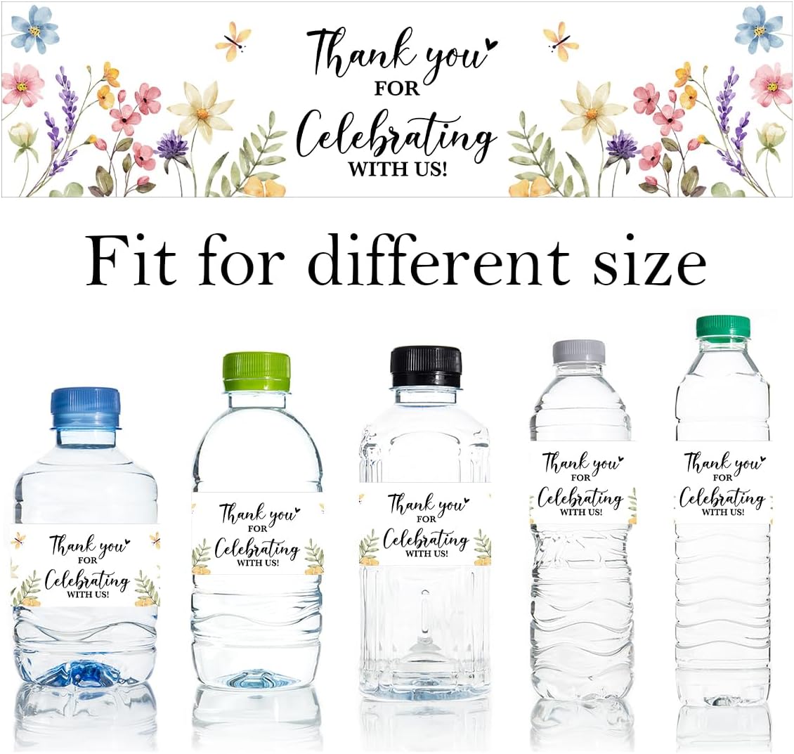 100PCS Wedding Water Bottle Labels Waterproof Greenery Floral Wraps Sticker for Water Bottle Baby Shower Bottle Label for Bridal Shower Party Thanks（Wildflowers）