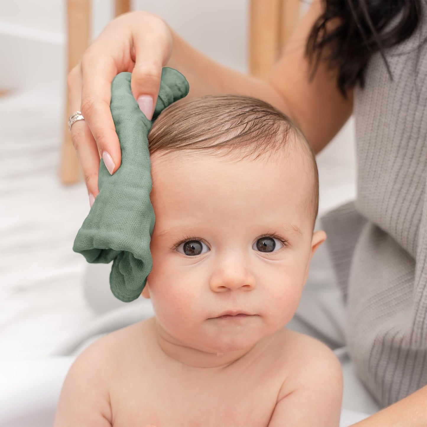 Comfy Cubs Muslin Baby Washcloths 10 Pack - Soft 6-Layer Cotton Wash Cloths for Sensitive Skin - 10"x10" Large, Gentle, Absorbent Infant Essentials for Newborn and Toddlers - Fern