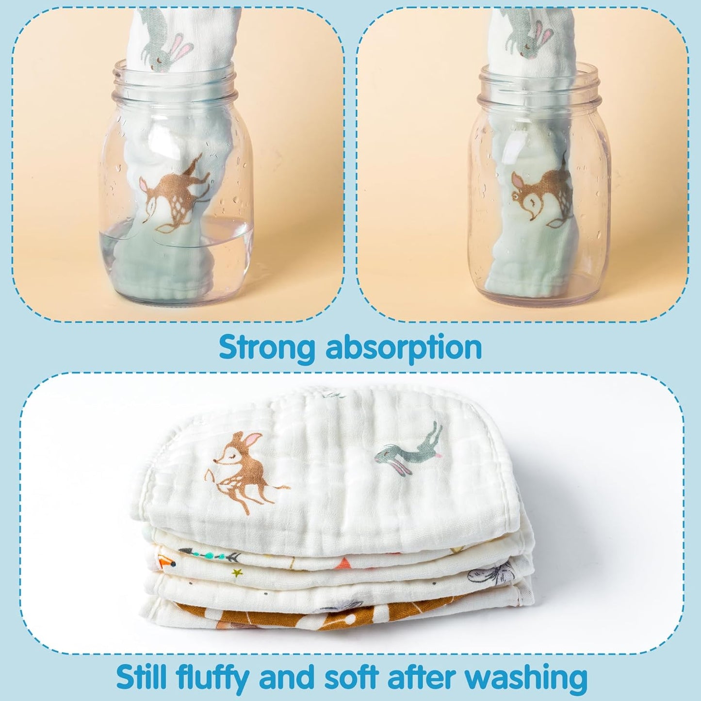 Zainpe 6Pcs Snap Muslin Cotton Baby Bibs Owl Fox Leaf Bear Bib with 6 Absorbent & Soft Layers Machine Washable Adjustable Burp Cloth for Infant Girl Boy Toddler Drooling Eating Teething 0 to 24 Months