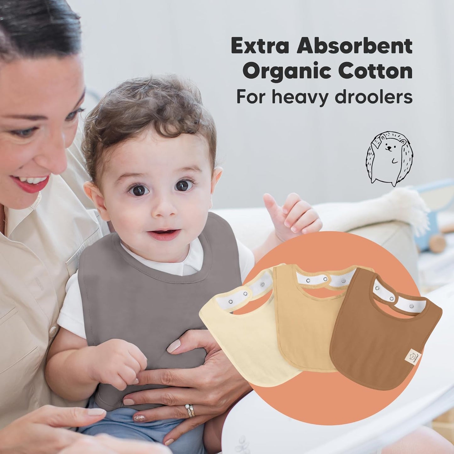 8-Pack Organic Baby Bibs for Boys, Girls - Soft Cotton Drooling and Teething Bibs for Baby Girl & Boy, Extra Absorbent, Easy To Clean & Put On for Toddler, Newborn, Infant 0-24 Months (Terracotta)