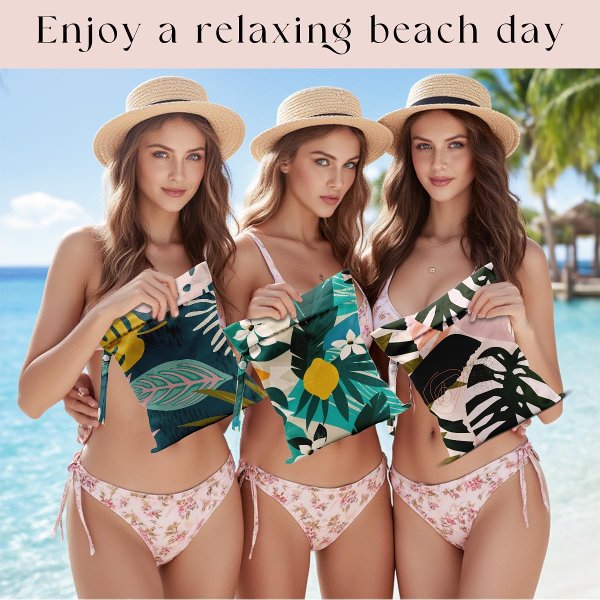 3 Pcs Wet Bag, Wet Dry Bag, Waterproof Aloha Bags, Small Laundry Bags, for Swimsuit, Pool, Travel, Beach, Diapers, Makeup Cruise Ship Essentials, Leaves Decor Travel for Women
