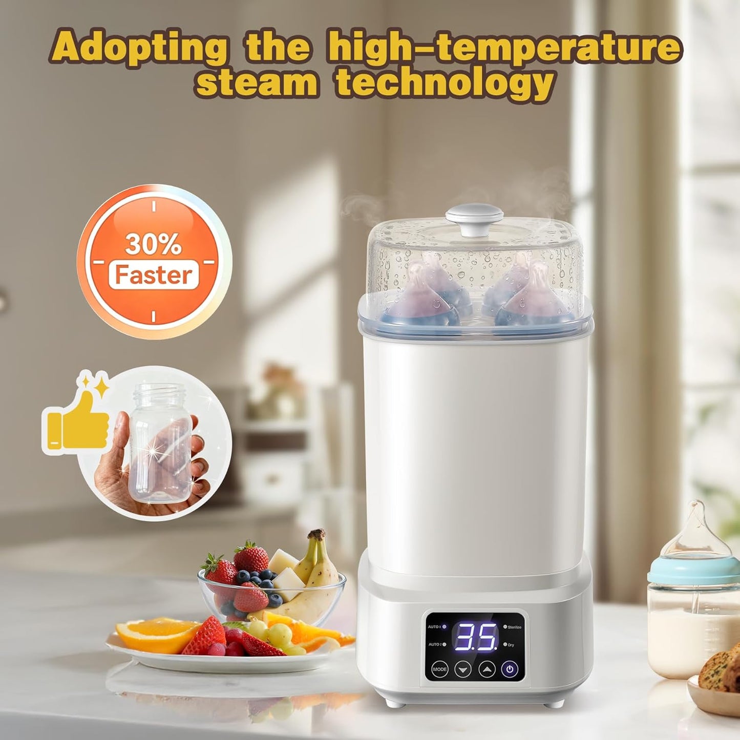 Baby Bottle Steamer and Dryer: 8 in 1 Compact Electric Steam - Portable for Travel and Home Use - for Baby Bottles Pacifiers Breast Pump Parts and Other Newborn Essentials BPA Free Auto Shut Off