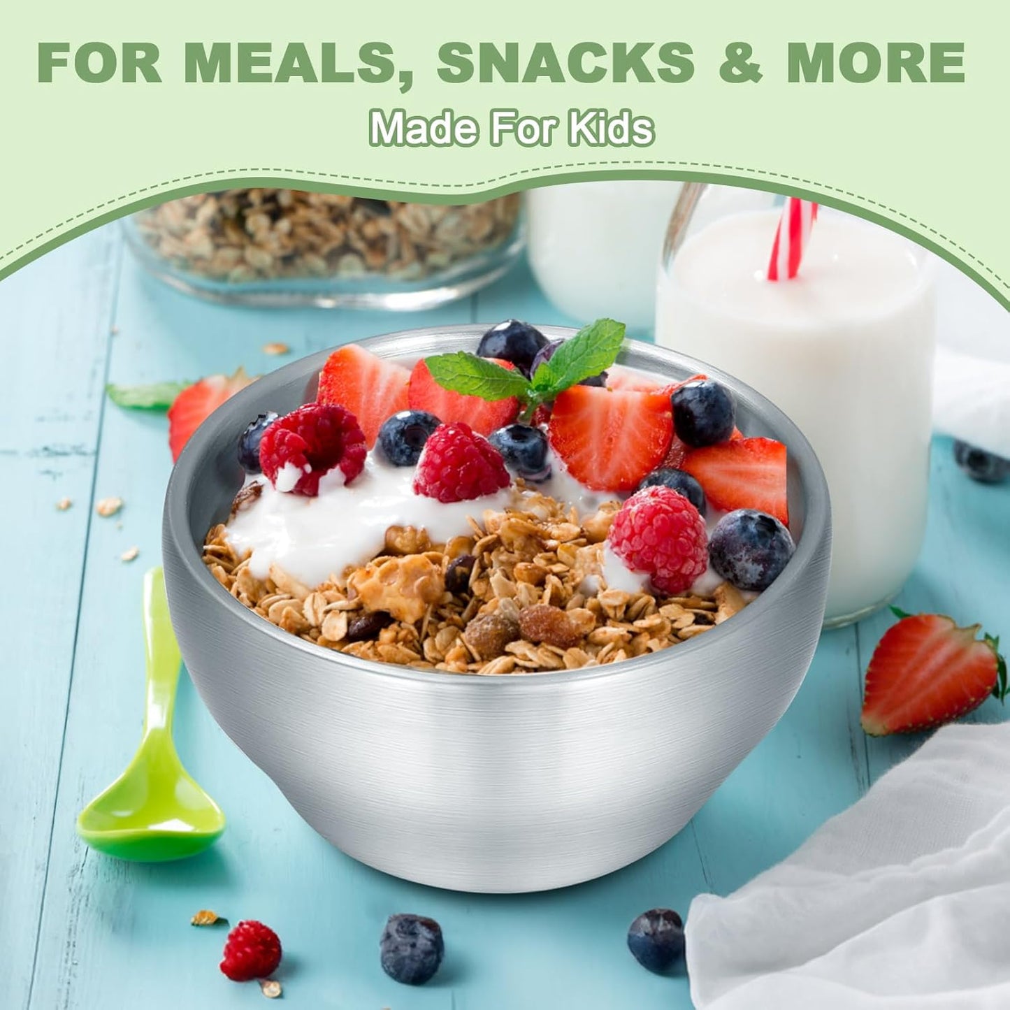 EWFEN SUS304 6-Piece Stainless Steel Bowls for Kids, 12 oz 18/8 Metal Bowls for Toddler Children, Small Baby Bowls for Feeding/Soup/Snacks, Double Walled, Unbreakable and Dishwasher Safe