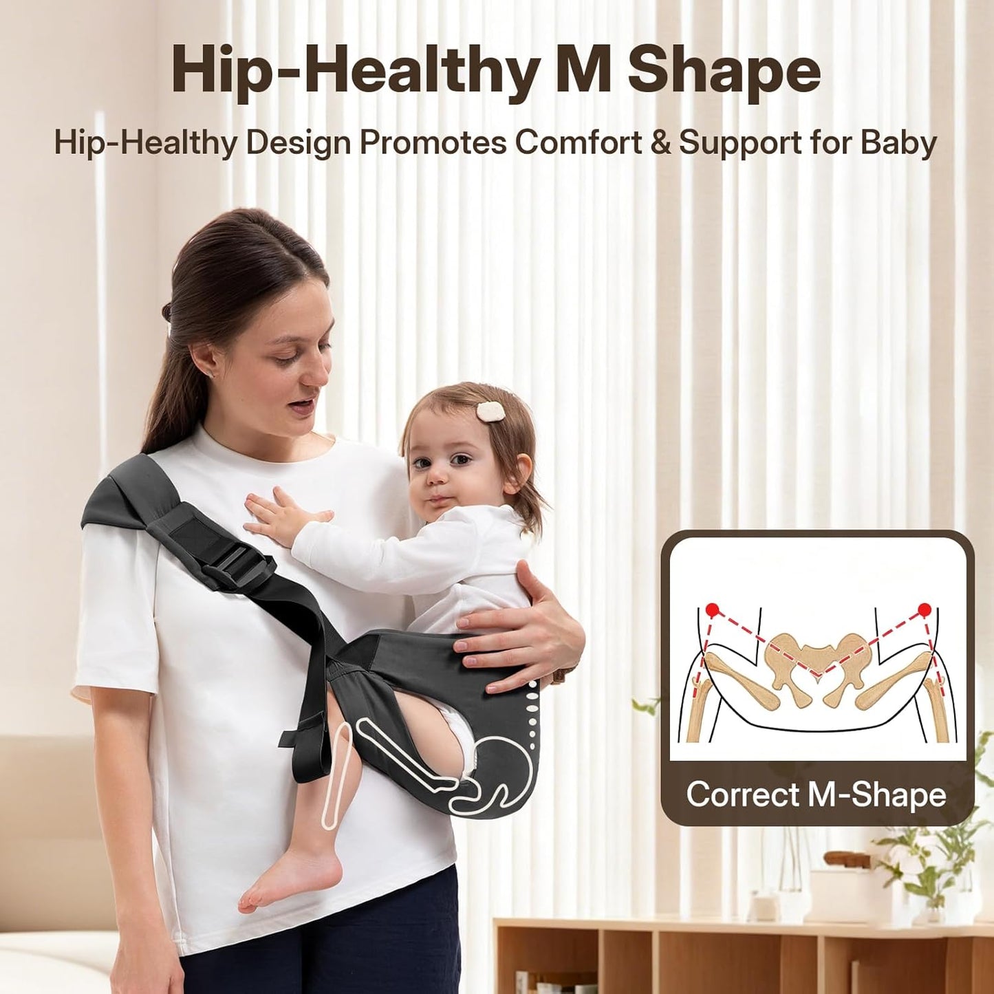 Toddler Carrier for 25-60 lbs,Comfortable&Lightweight Baby Sling Carrier,Adjustable with Left/Right Shoulder Straps,One Size Fits All,Ideal for Shopping and Travel-Grey