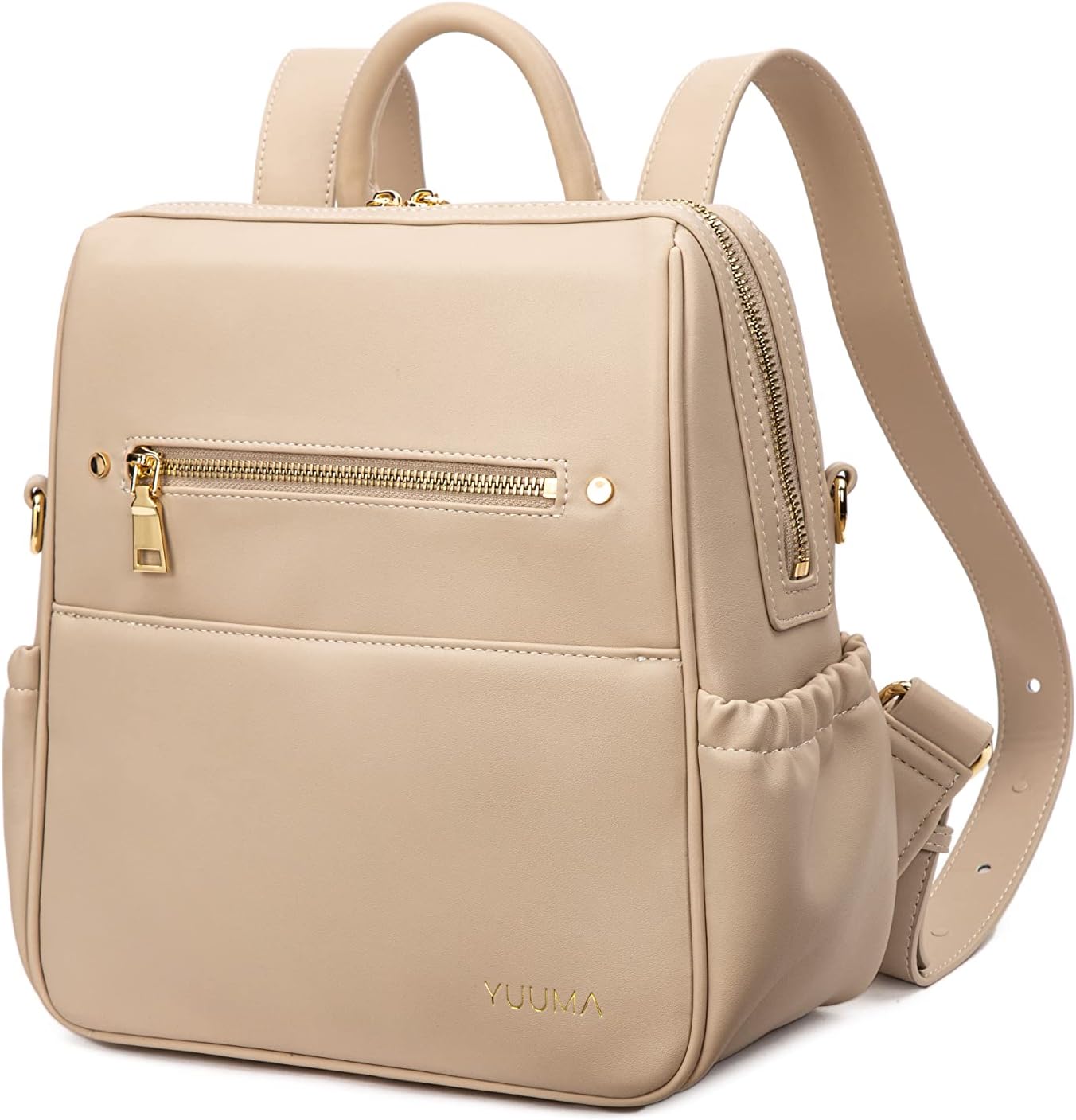 YUUMA Mini Diaper Bag Backpack-Minimalist bag With Premium Vegan Leather Material With 7 Interior and 5 External Pockets (Ivory)