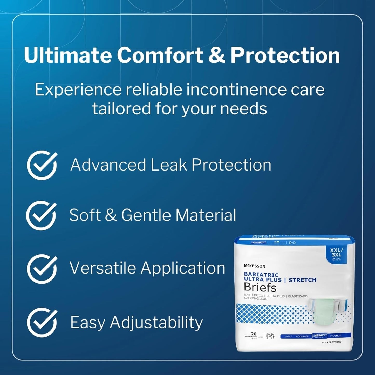 McKesson Ultra Plus Stretch Briefs, [80 Count], XXL/3XL, 58-77 in. Incontinence Adult Diapers, Heavy Absorbency, Unisex, Disposable, Elastic Leg Gathers and Contoured Fit for Men and Women