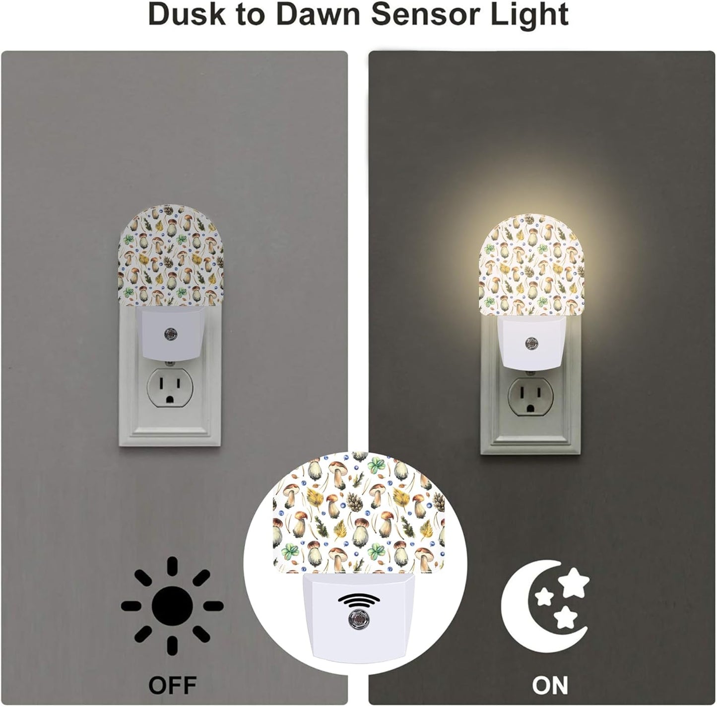 Boletus Mushrooms with Blueberries Night Light Plug into Wall,Forest Botanical Plants Leaves Dusk to Dawn Night Light,0.5w Energy Saving Friendly Nightlights for Kids Boys Girls
