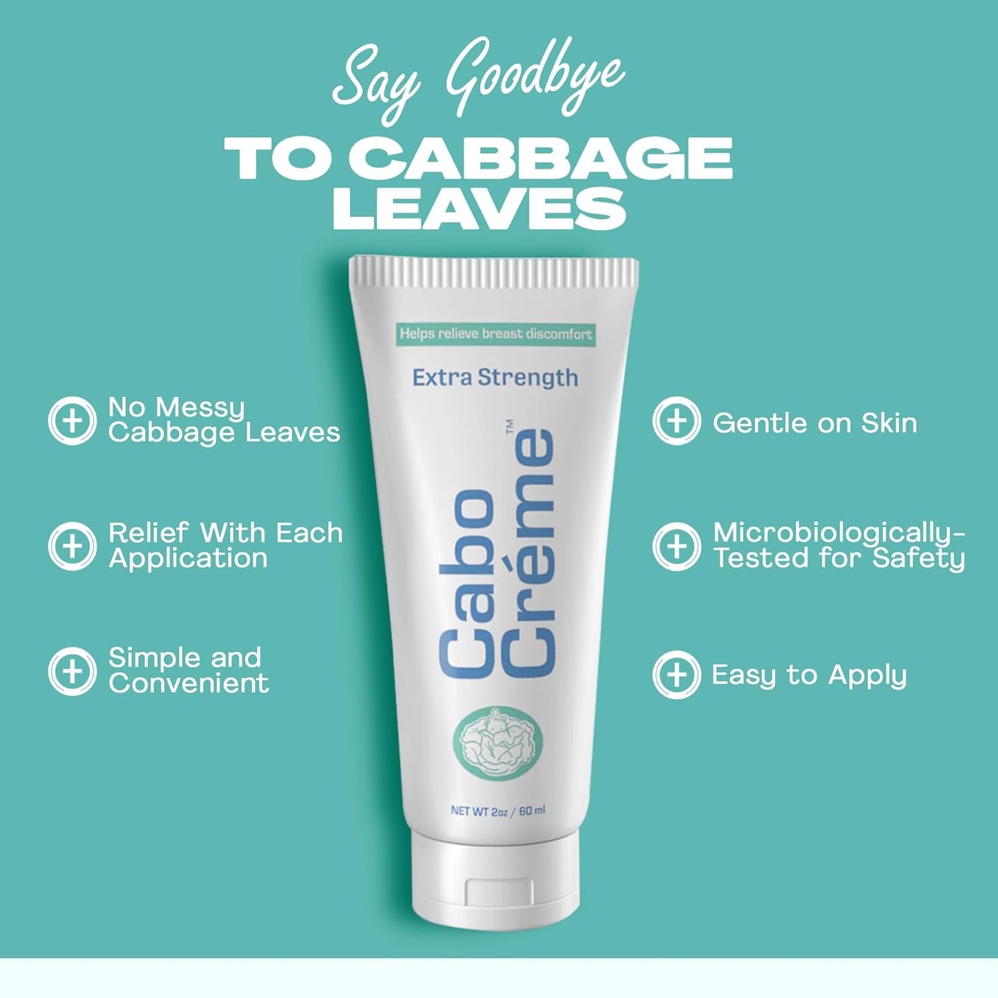 CaboCréme Extra Strength Cabbage Breast Cream - 2X Strength for Engorgement Relief and Breastfeeding Weaning Support - Dry Up Breast Milk - OB-GYN Created & Breastfeeding Mother-Approved - 2 oz