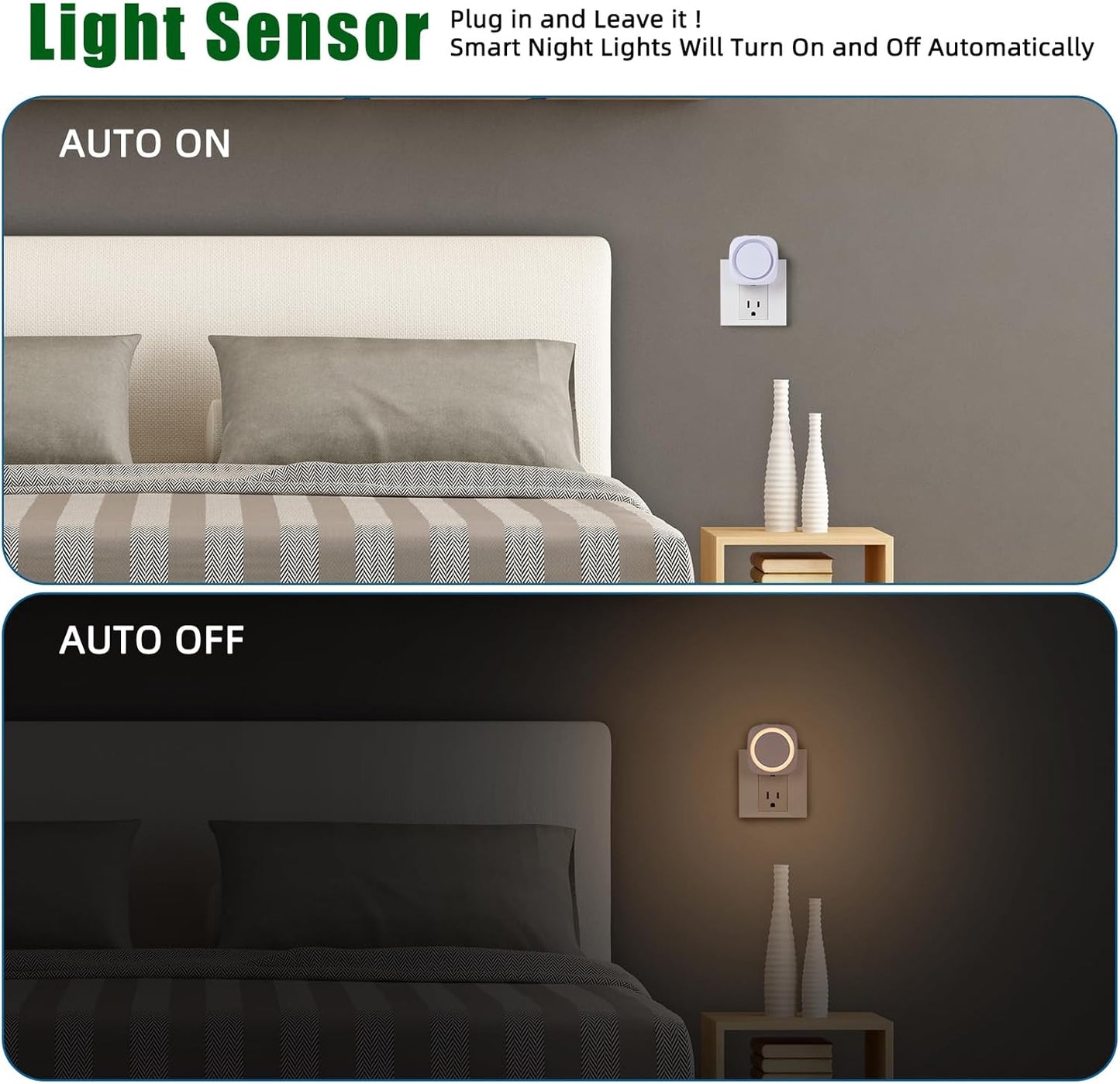 LED Night Lights Plug into Wall, Indirect Soft Dimmable Night Light with Dust to Dawn Sensor, Warm Nightlight for Bedroom,Bathroom,Kitchen,Stairs,Hallway,Travel, 4 Packs, Warm White