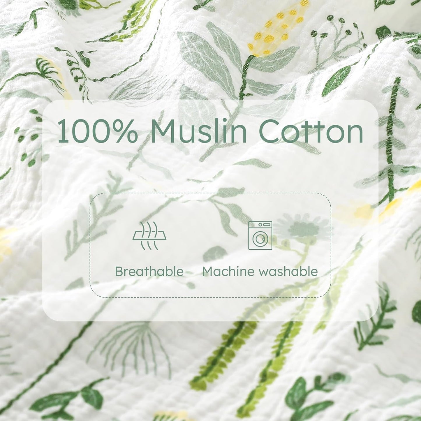 Yoofoss Muslin Nursing Cover for Breastfeeding, 100% Cotton Breastfeeding Cover with Arch Neckline, Soft Breathable Privacy Nursing Covers for Women, Multi-use Breastfeeding Essentials-Plants