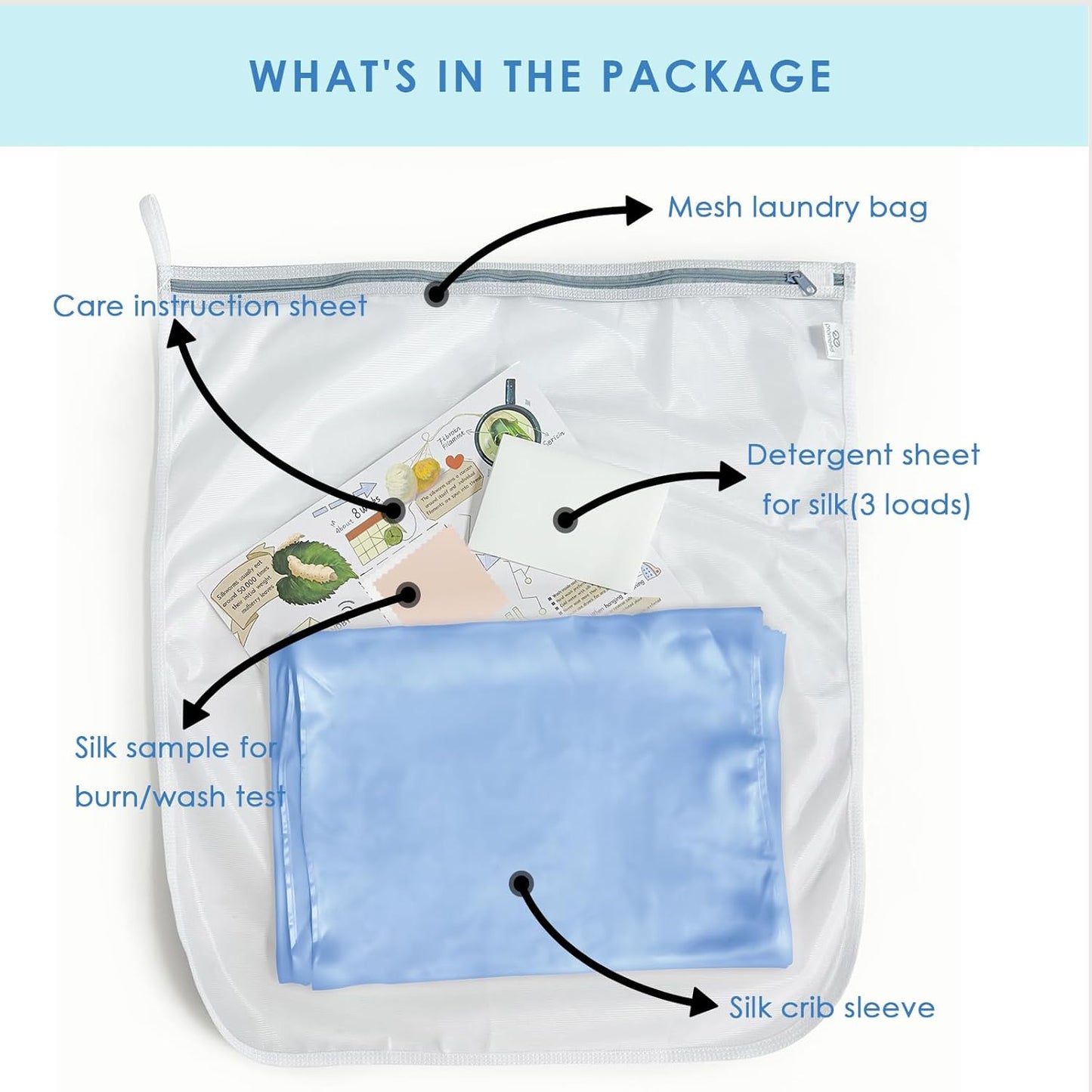 PROMEED 2 Pack 100% Mulberry Silk Crib Sleeve for Baby Hair Loss Prevention, Premium 23 Momme Natural Silk Bassinet Slip for Bassinets/Cradles/Cots/Cribs (Light Blue)