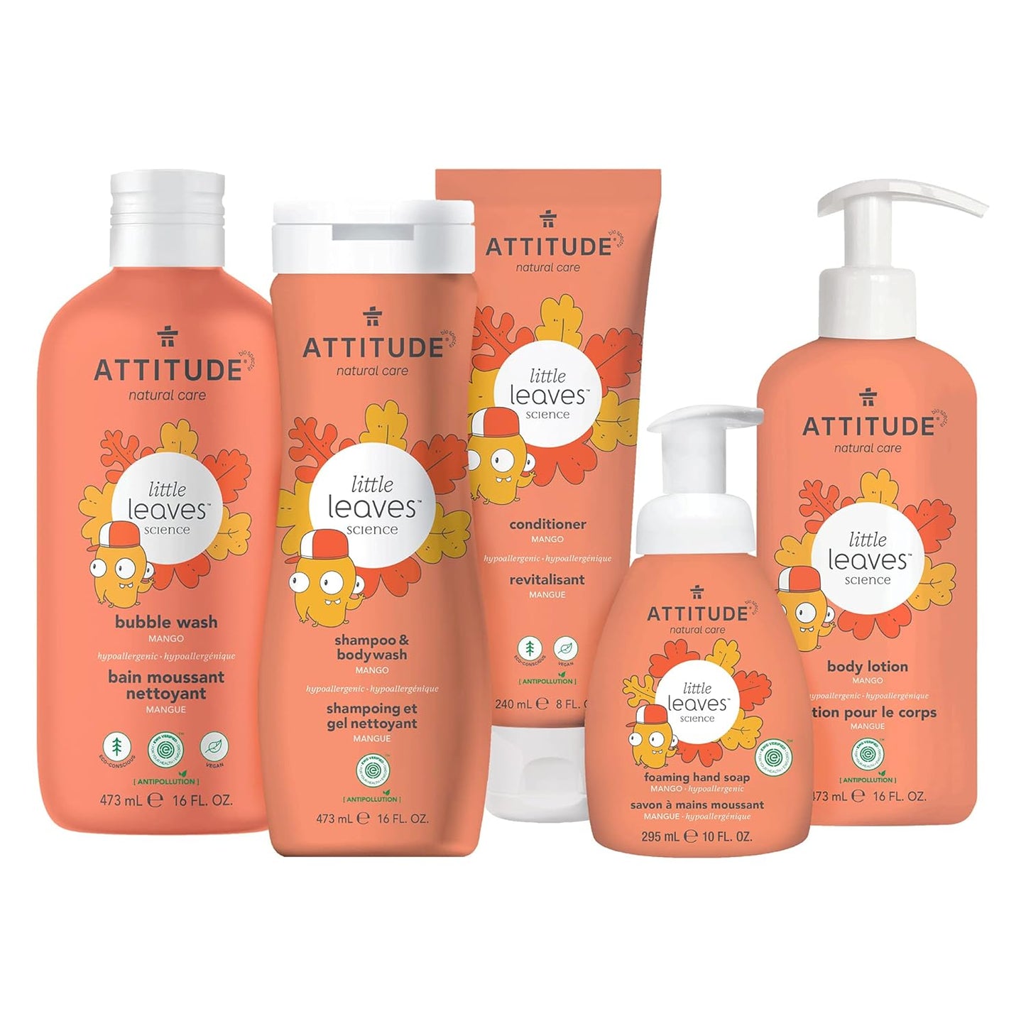 ATTITUDE Foaming Hand Soap for Kids, Plant and Mineral-Based Ingredients, Vegan and Cruelty-free Personal Care Products, Mango, 10 Fl Oz (Pack of 3)