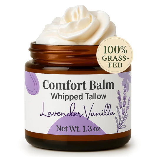 Whipped Tallow Balm – 100% Grass Fed Beef Tallow for Baby, Eczema & Sensitive Skin; Gentle Family Moisturizer for Dryness (Lavender Vanilla)