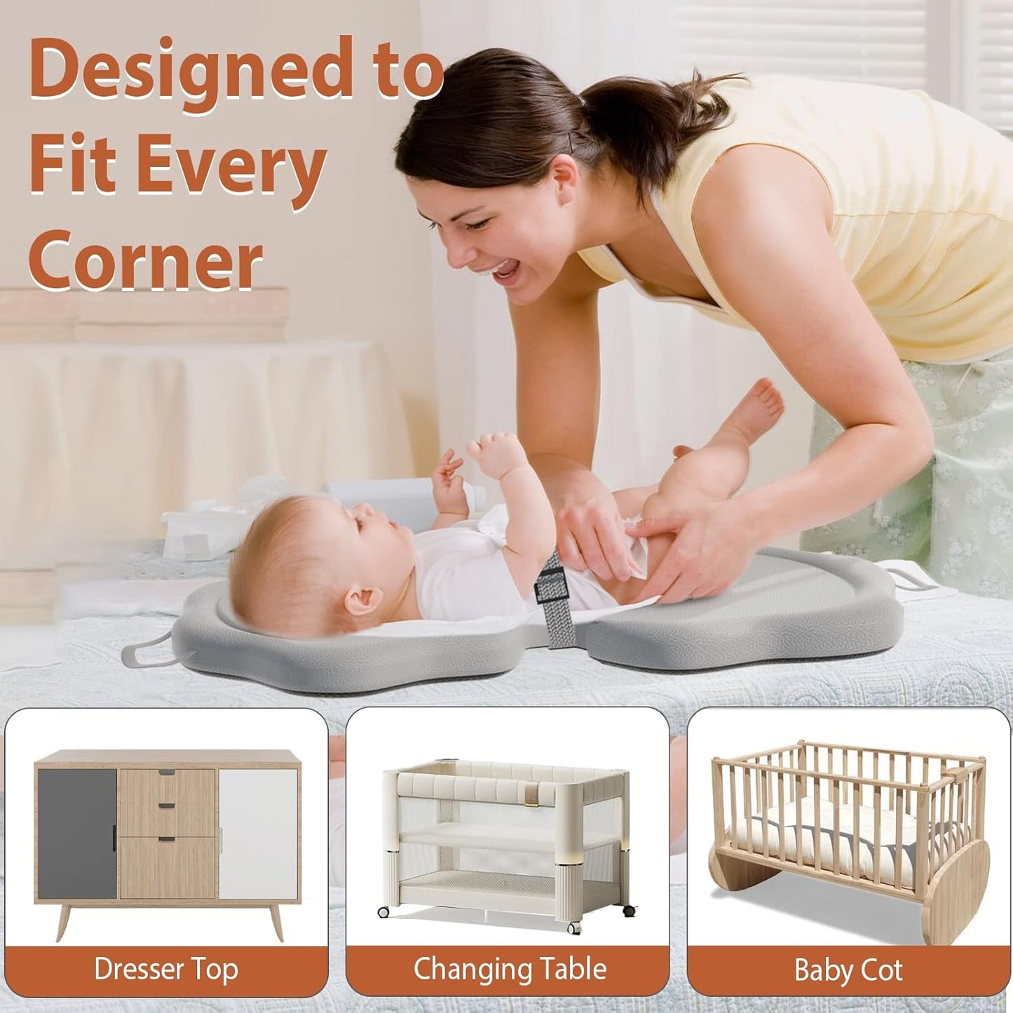 Baby Changing Pad - Foldable Diaper Changing Mat for Dresser, Waterproof & Non-Slip Wipeable, Soft Leather Diaper Changing Pad for Infant Newborn - Portable Changing Table Pads for On-The-Go Parents