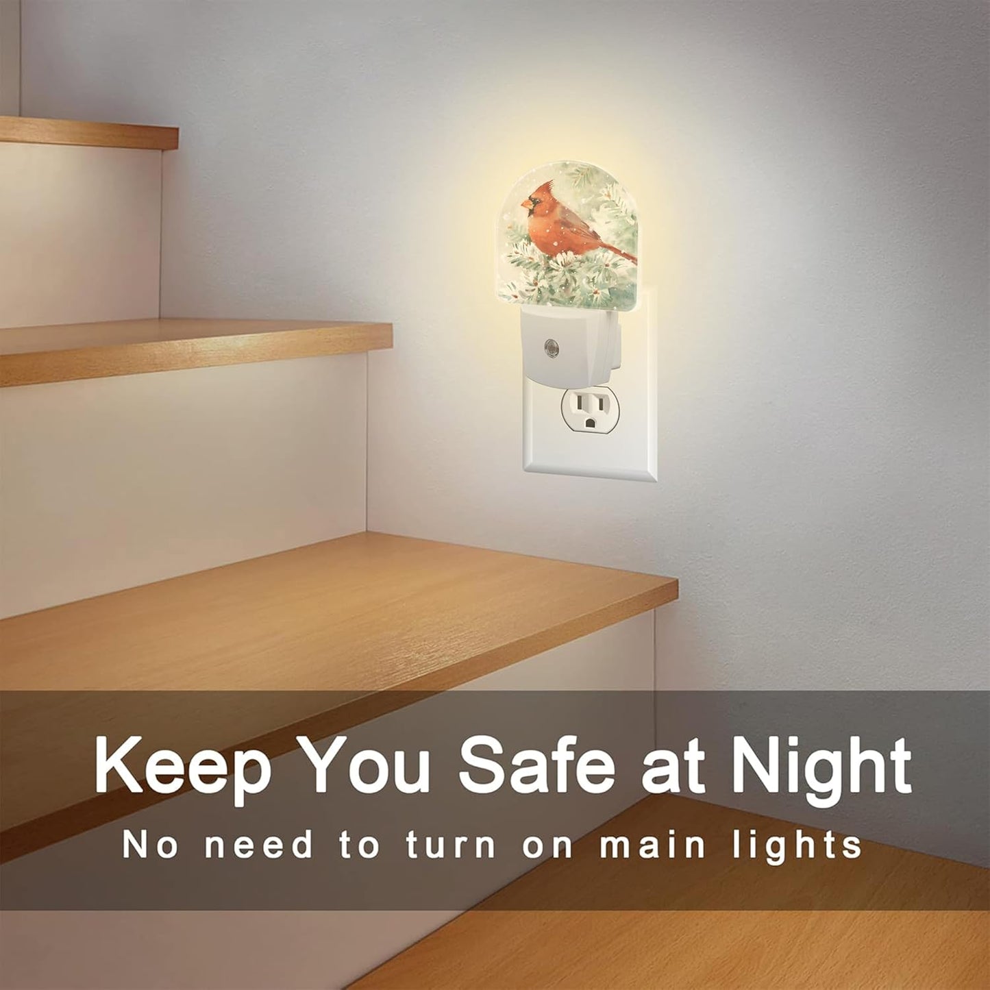 Winter Cardinal Pine Tree Night Light, Christmas Snow Red Cardinal Dusk to Dawn Night Light Plug in,0.5w Energy Saving Sleep Friendly NightLight for Kids Boys Girls Home Decor