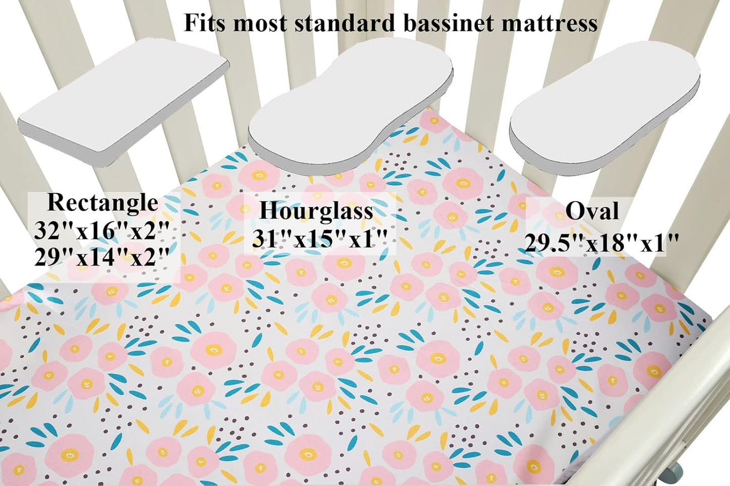 Bassinet Sheet Set 2 Pack Satin Ultra Soft Silk Fit for Rectangle, Hourglass, Oval Bassinet Mattress Protect for Baby Hair and Skin Cradle or Bassinet Sheets, Floral & Floral