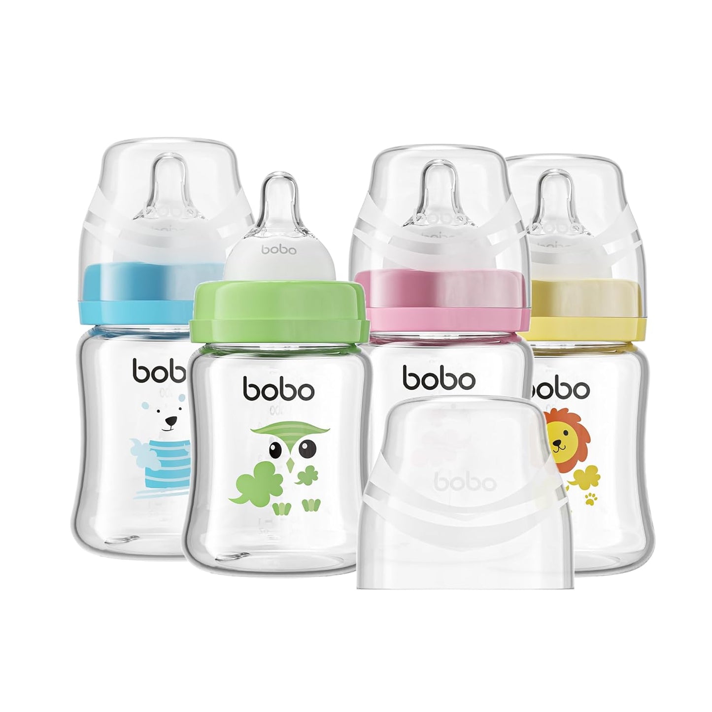 YOHKOH Glass Baby Bottles with Slow Flow Nipple, Newborn Anti-Colic Baby Bottles for 0+ Months, Wide Neck Feeding Bottle, Clear (Multicolour, 5oz (Pack of 4))