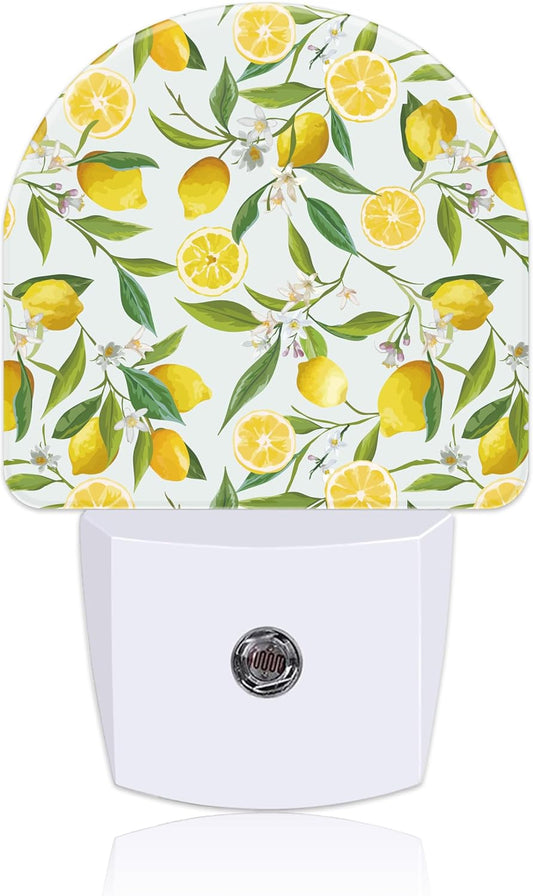 Watercolor Lemon Floral Night Light Plug into Wall with Dusk to Dawn Sensor Cute Nightlight for Kid Girls Boys Women Men Room Decor, Hallway, Kitchen, Bathroom, Nursery, Stairs