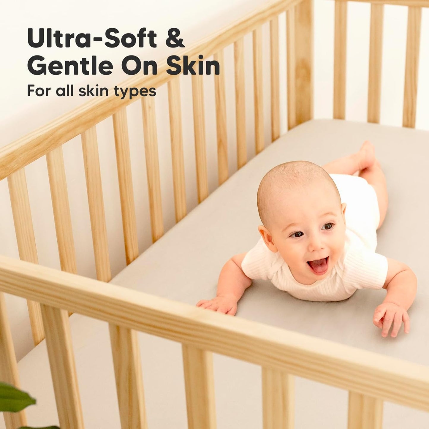 2-Pack Waterproof Baby Crib Sheets for Boys, Girls - 52x28 Viscose Derived from Bamboo Toddler Bed Sheet Neutral, Fitted Crib Mattress Protector Cover for Baby Bedding, Soft & Gentle (Ecru)