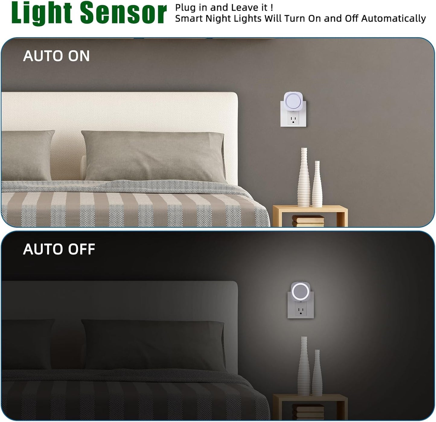 LED Night Lights Plug into Wall, Indirect Soft Dimmable Night Light with Dust to Dawn Sensor, White Nightlight for Bedroom,Bathroom,Kitchen,Stairs,Hallway,Travel, 4 Packs, White