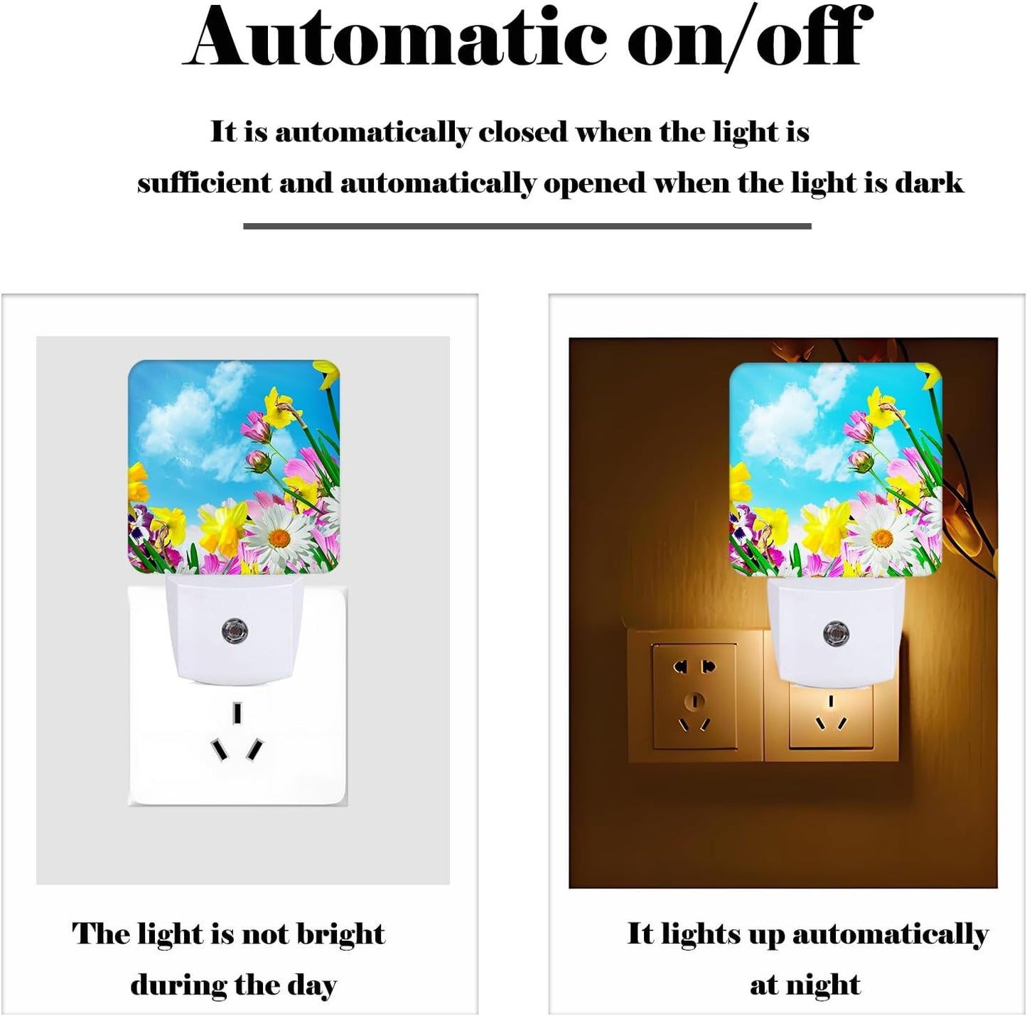 Yellow Petunias and White Sunflower Night Light,Plug-in Nightlights Auto Sensor Night Lamp Dusk-to-Dawn Lamp Home Decor for Nursery Children Girls Boys