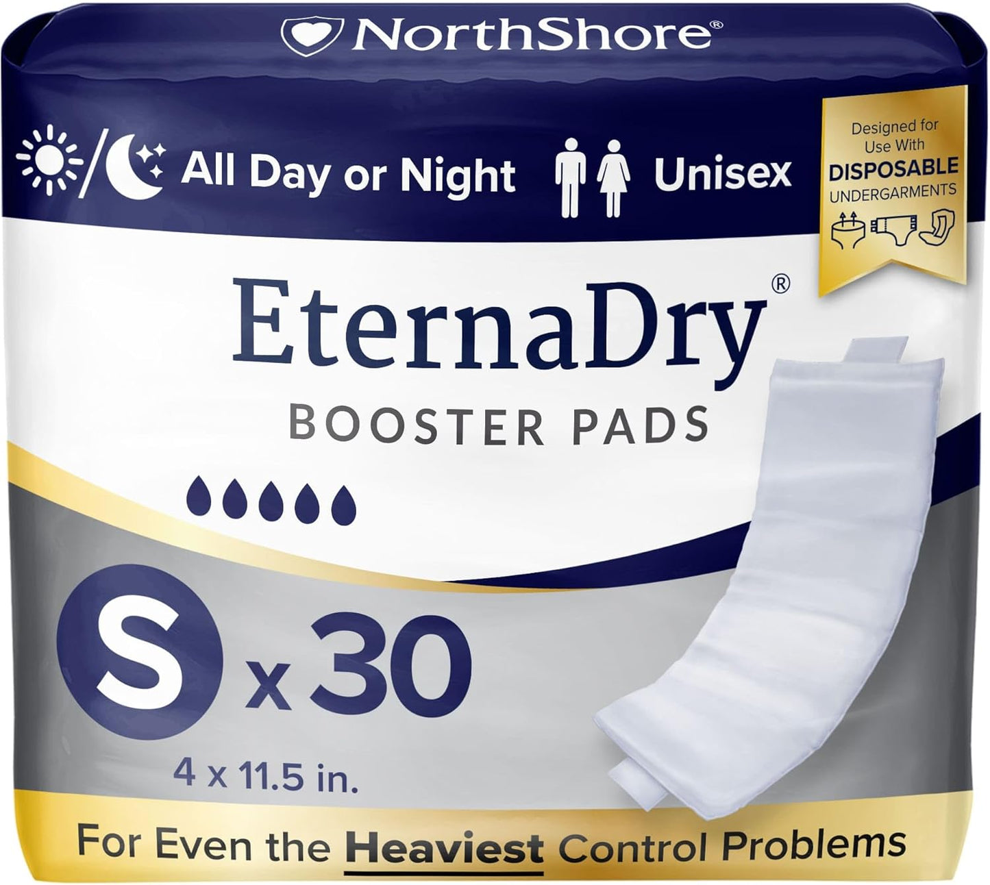 NorthShore EternaDry Booster Pads for Men and Women with Adhesive, Small, Pack/30