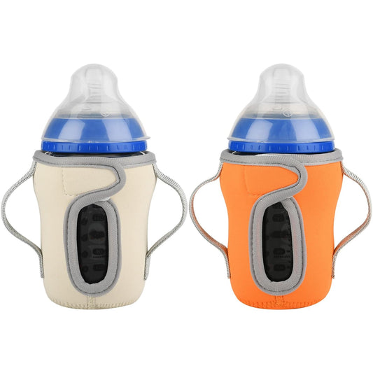Beautyflier Glass Baby Bottle Sleeve Covers for 9oz Nature Baby Bottles with Dual Handle, 3.8mm Thicken Heat and Cold Retention Baby Bottle Sleeve (Orange+Beige)