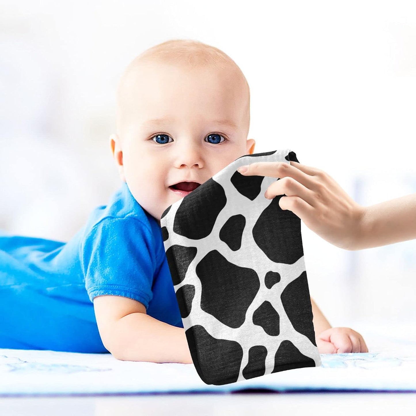 Black White Cow Print Baby Muslin Washcloths Cow Skin Burp Cloths Soft Absorbent Baby Wash Cloth Fingertip Face Towels for Newborn Boys Girls 12 x 12 in, 5 Pack
