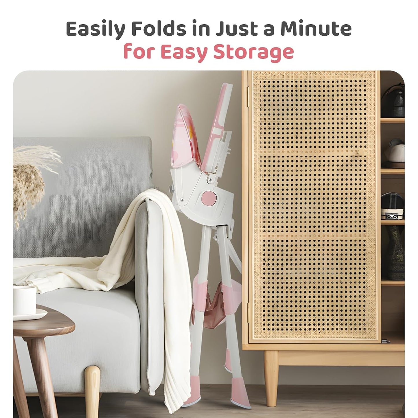 6-in-1 Foldable Baby High Chair for Babies & Toddlers – Adjustable Height & Recline, 5-Point Safety Harness, Removable Tray | Portable Highchair, Space-Saving & Easy Clean | Silla de Comer para Bebé