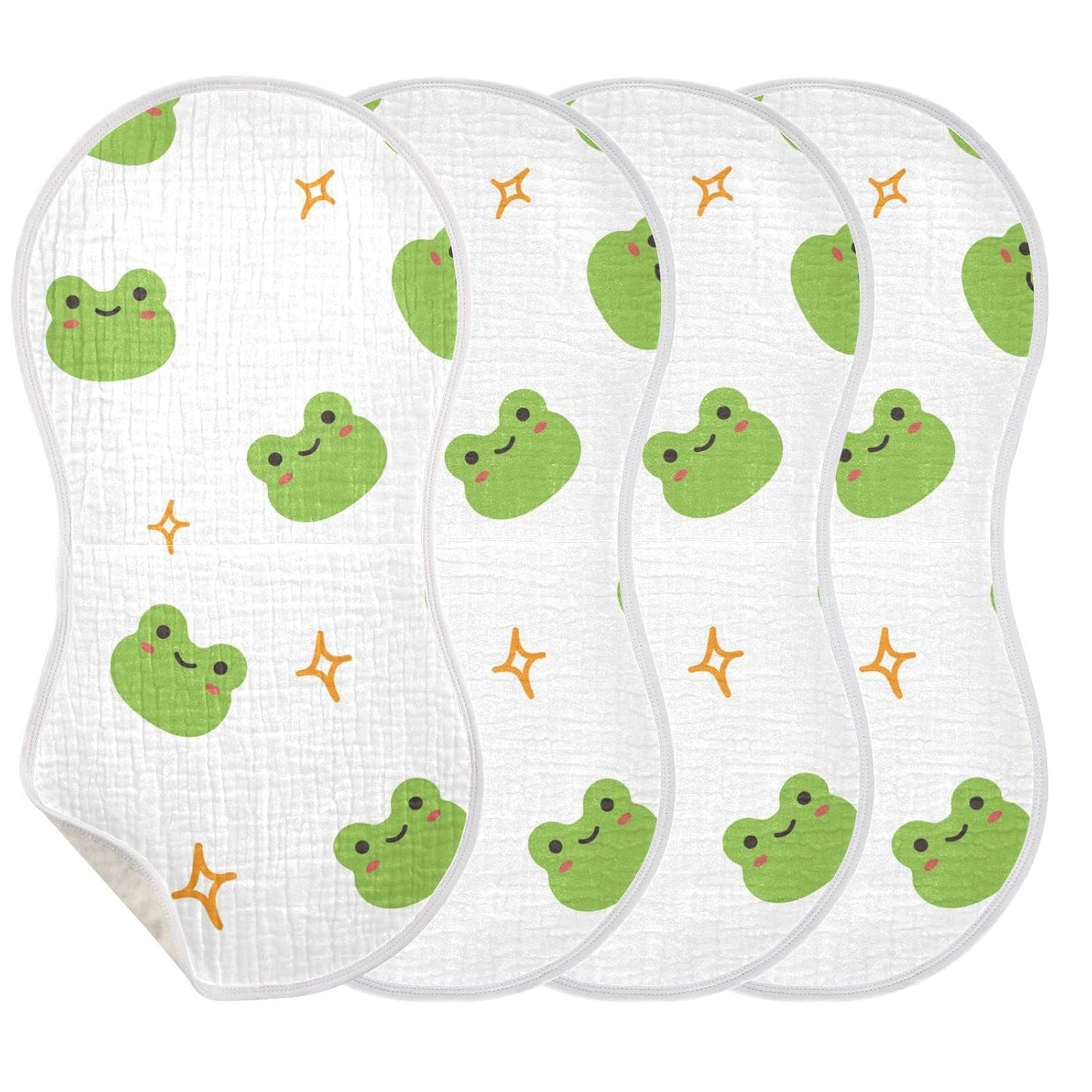 Muslin Baby Burp Cloths Set of 4, Soft Absorbent Cute Frog Muslin Washcloths, Bibs, Face Towel for Newborn Boys Girls, 22 x 11 Inch