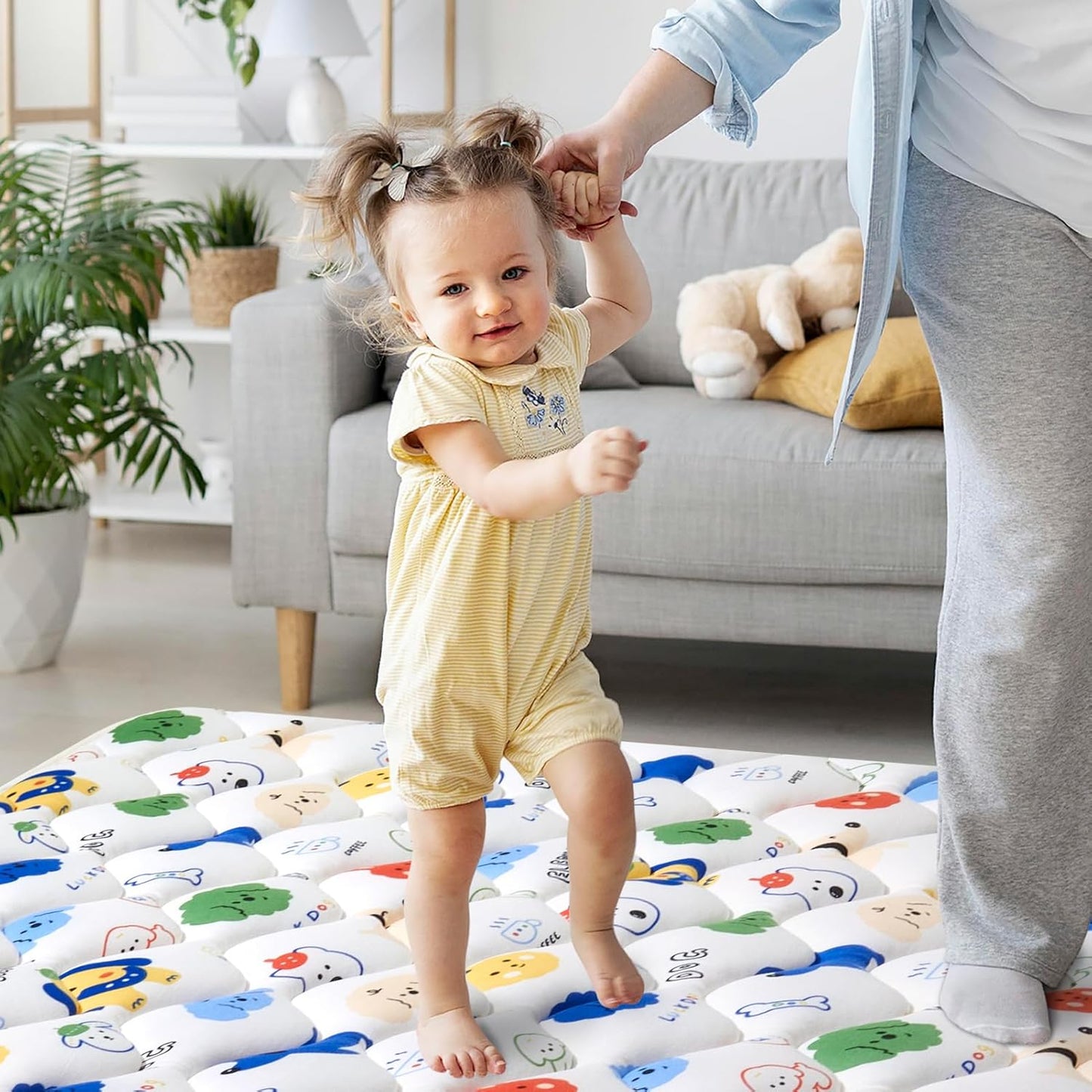 Odorless Premium Foam Baby Play Mat, Soft Microfiber Fabric Crawling Mat for Floor- Comfortable and Hypoallergenic, Non-Slip Cushioned Floor Playpen mat for Infants,Babies,Toddlers