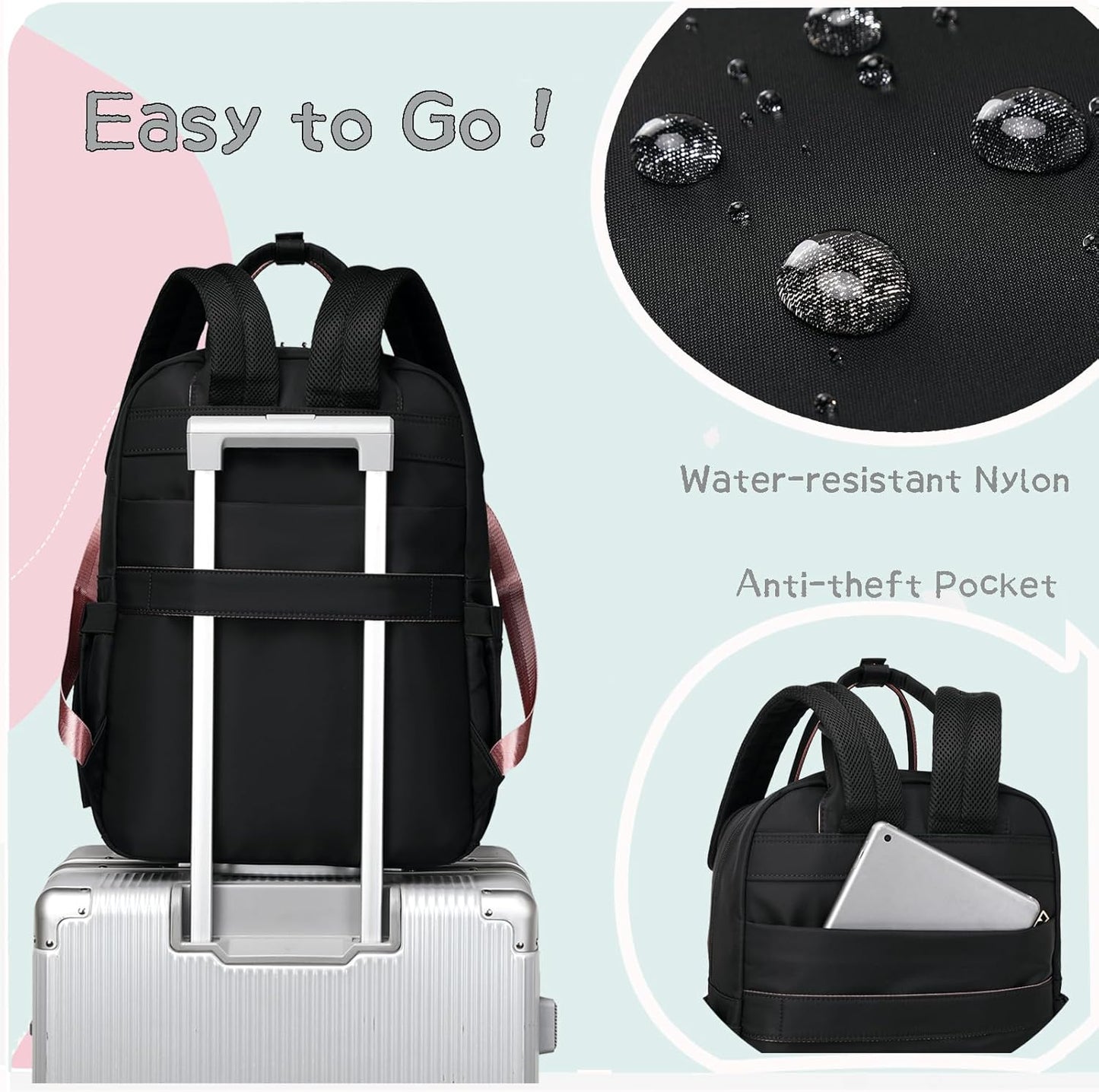 18 Pockets Large Diaper Bag Backpack with Waterproof Pockets and Stroller Buckle, Convertible Baby Bag (Black, Large)