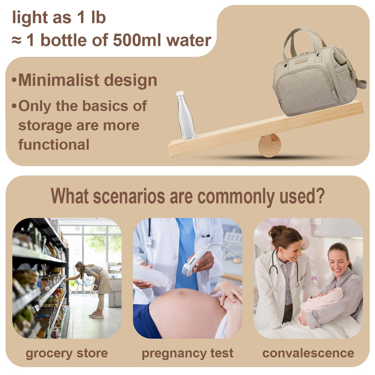 Small Diaper Bag Backpack Diaper Tote Bag, Waterproof Multi-Function Mini Tote Maternity Bags Travel Backpacks with Insulated Pockets for Mom, Apricot