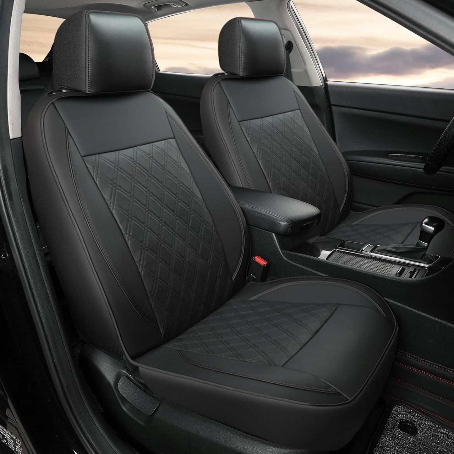 GIANT PANDA Front Car Seat Cover for Kia, Piping Leather Bucket Seat Protectors Waterproof, Custom Fit Kia Sorento Sportage Forte Telluride K5 Seltos Soul Optima Carnival (2 Pack Black)