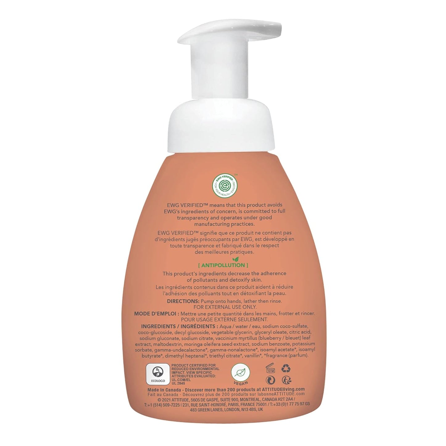 ATTITUDE Foaming Hand Soap for Kids, Plant and Mineral-Based Ingredients, Vegan and Cruelty-free Personal Care Products, Mango, 10 Fl Oz (Pack of 3)