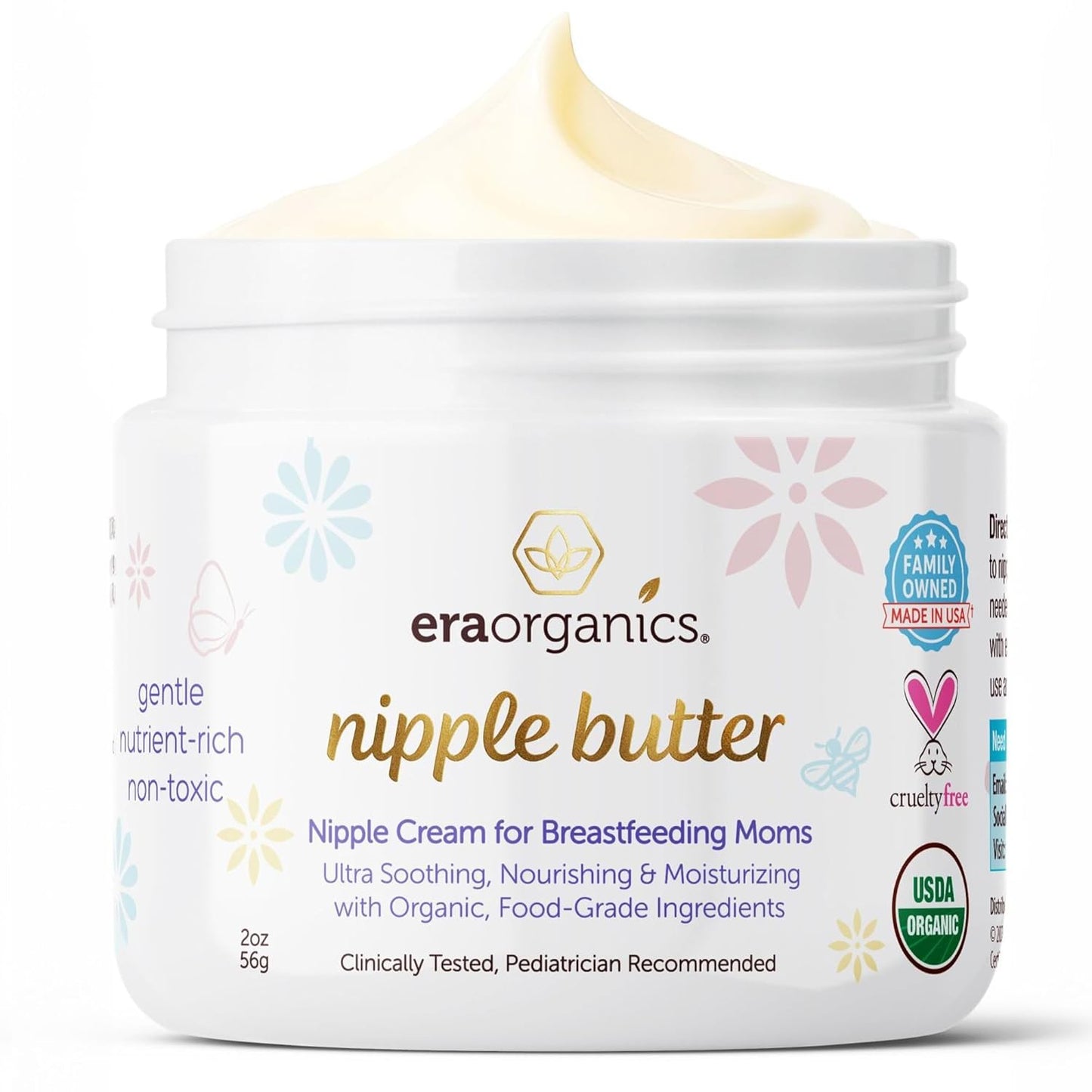 USDA Organic Nipple Butter Safe for Breastfeeding – Lanolin-Free, Food-Grade Nipple Cream for Sore, Cracked & Sensitive Skin Relief – No Wipe Off Postpartum Essential