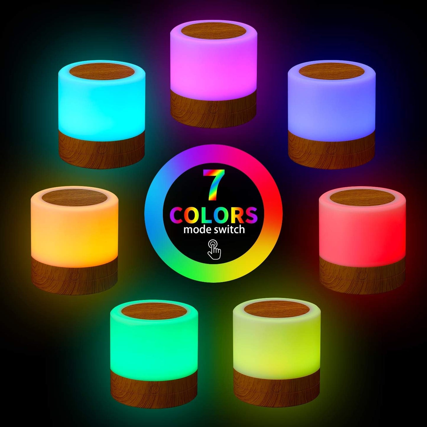 Nursery Night Light for Kids, USB Rechargeable Small Desk Lamp,13 RGB Colors & 4 Brightness & 1 Remote, Touch Bedside Cordless Table Lamp, Portable Night Lamp for Bedroom Living Room (2 Pack Brown)