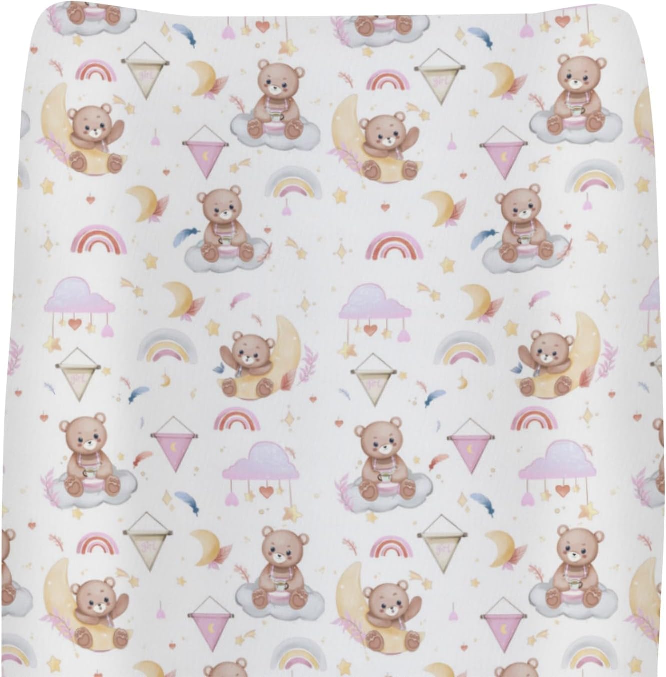 Watercolor Bear Rainbow Pink Changing Pad Covers for Baby Girls Cute Bears Moon Stars Clouds Fitted Change Table Covers Mats Animal Soft Diaper Changing Table Sheets for 32''×16'' Contoured Pad